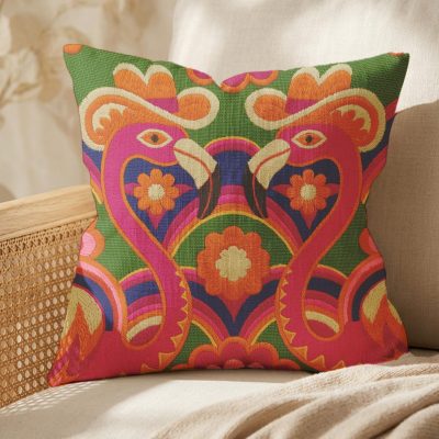 Colorful imitation embroidered flamingo animal pillow