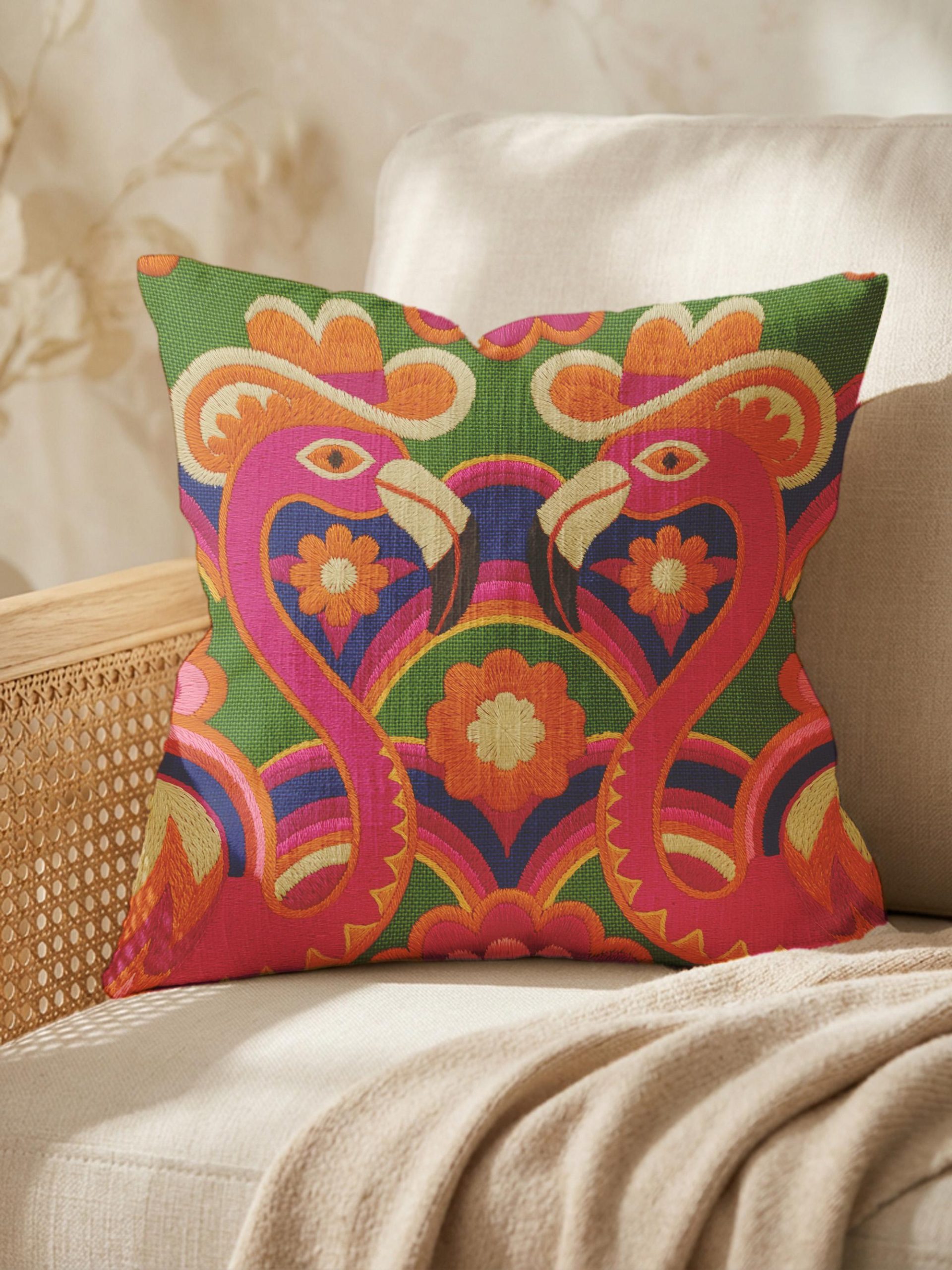 Colorful imitation embroidered flamingo animal pillow