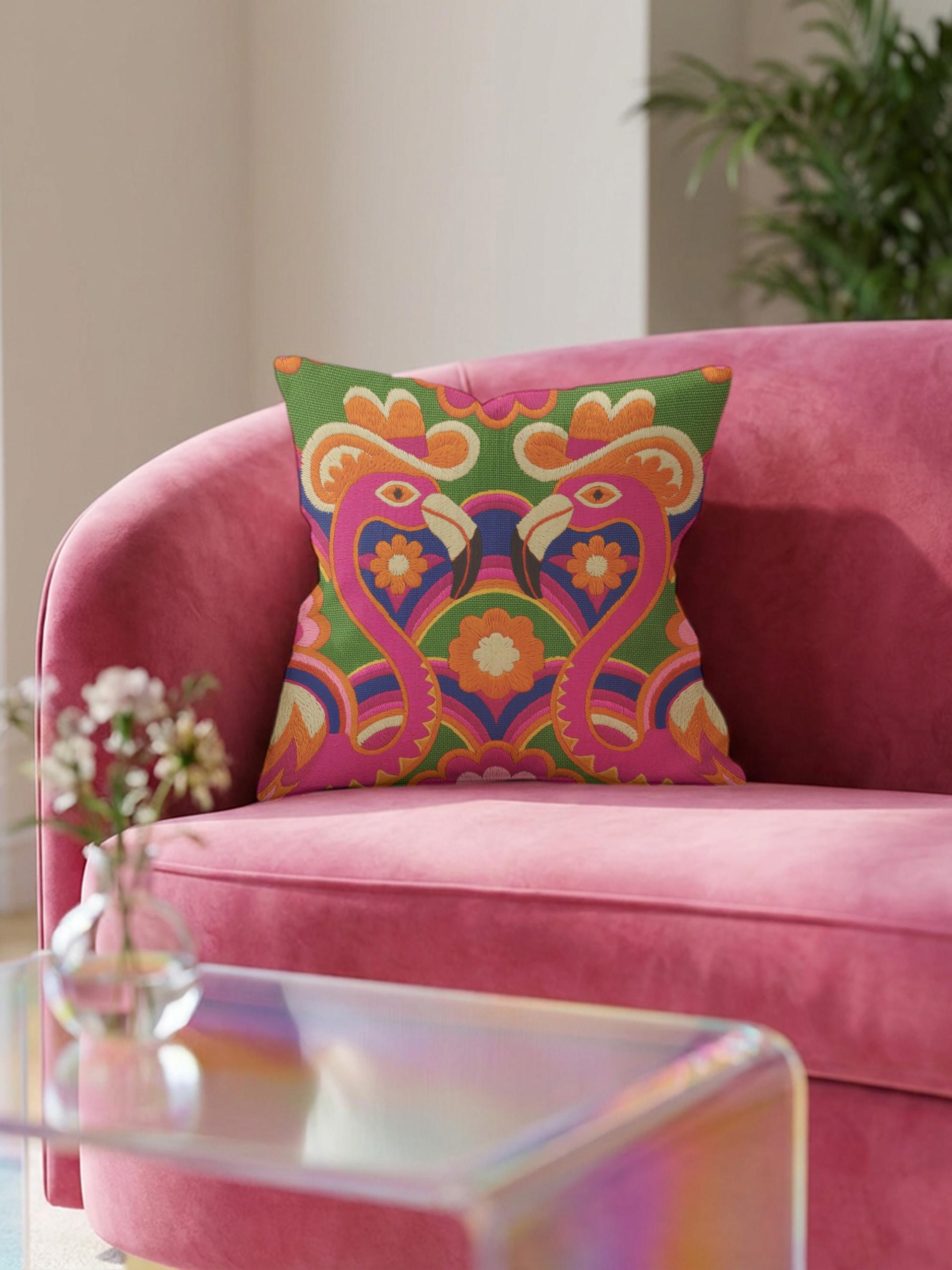 Colorful imitation embroidered flamingo animal pillow - Image 2