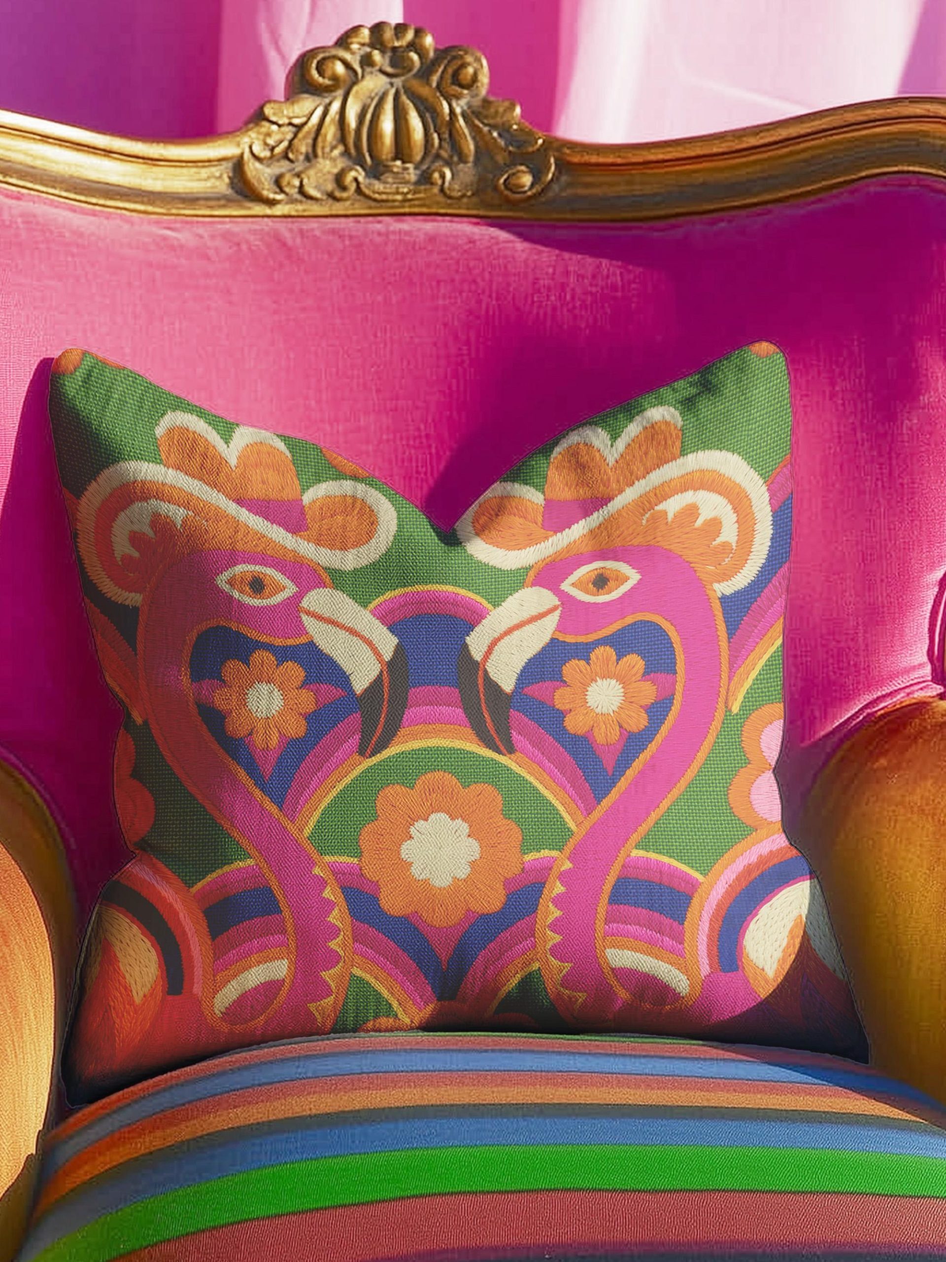 Colorful imitation embroidered flamingo animal pillow - Image 3