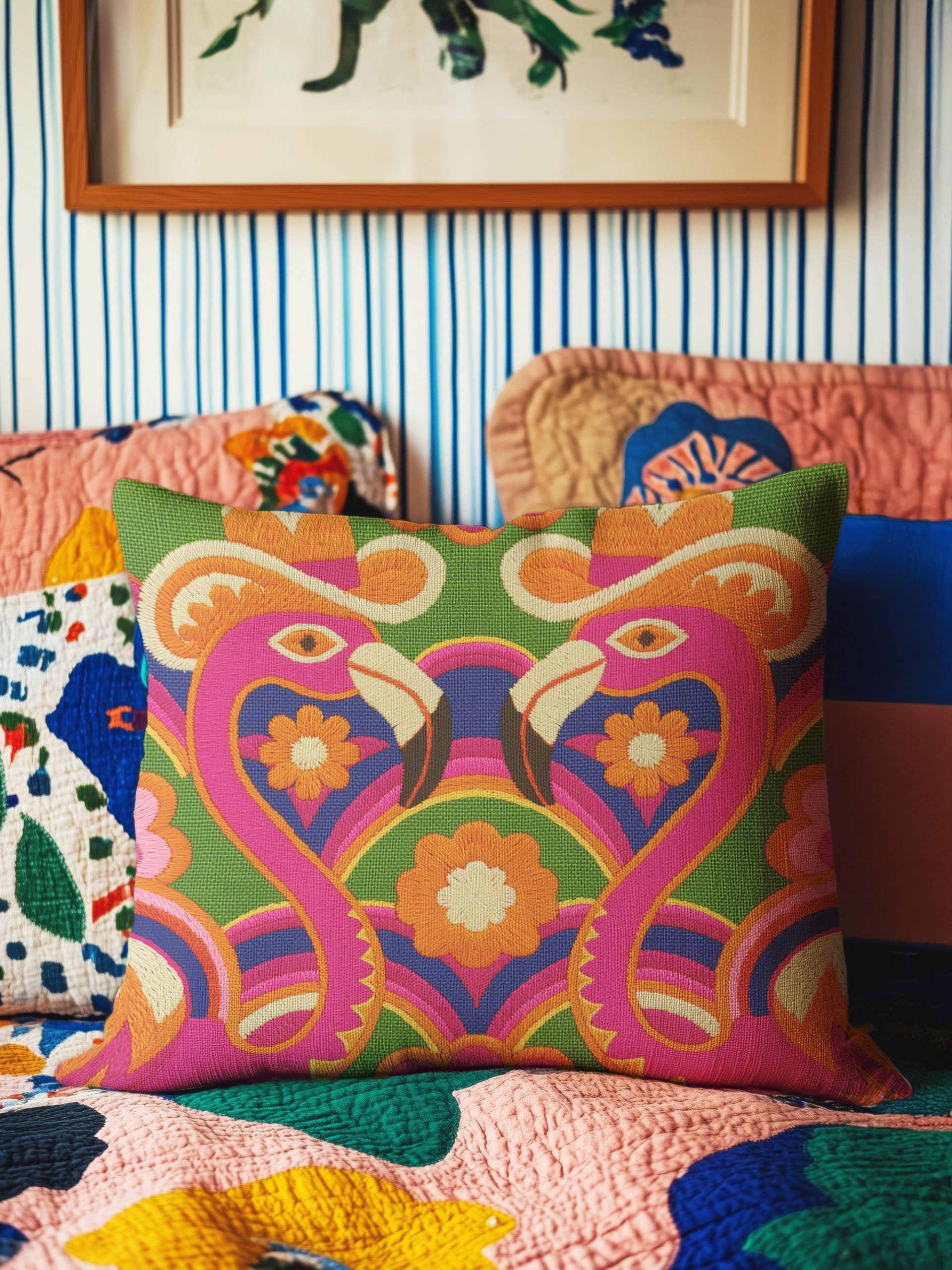 Colorful imitation embroidered flamingo animal pillow - Image 4