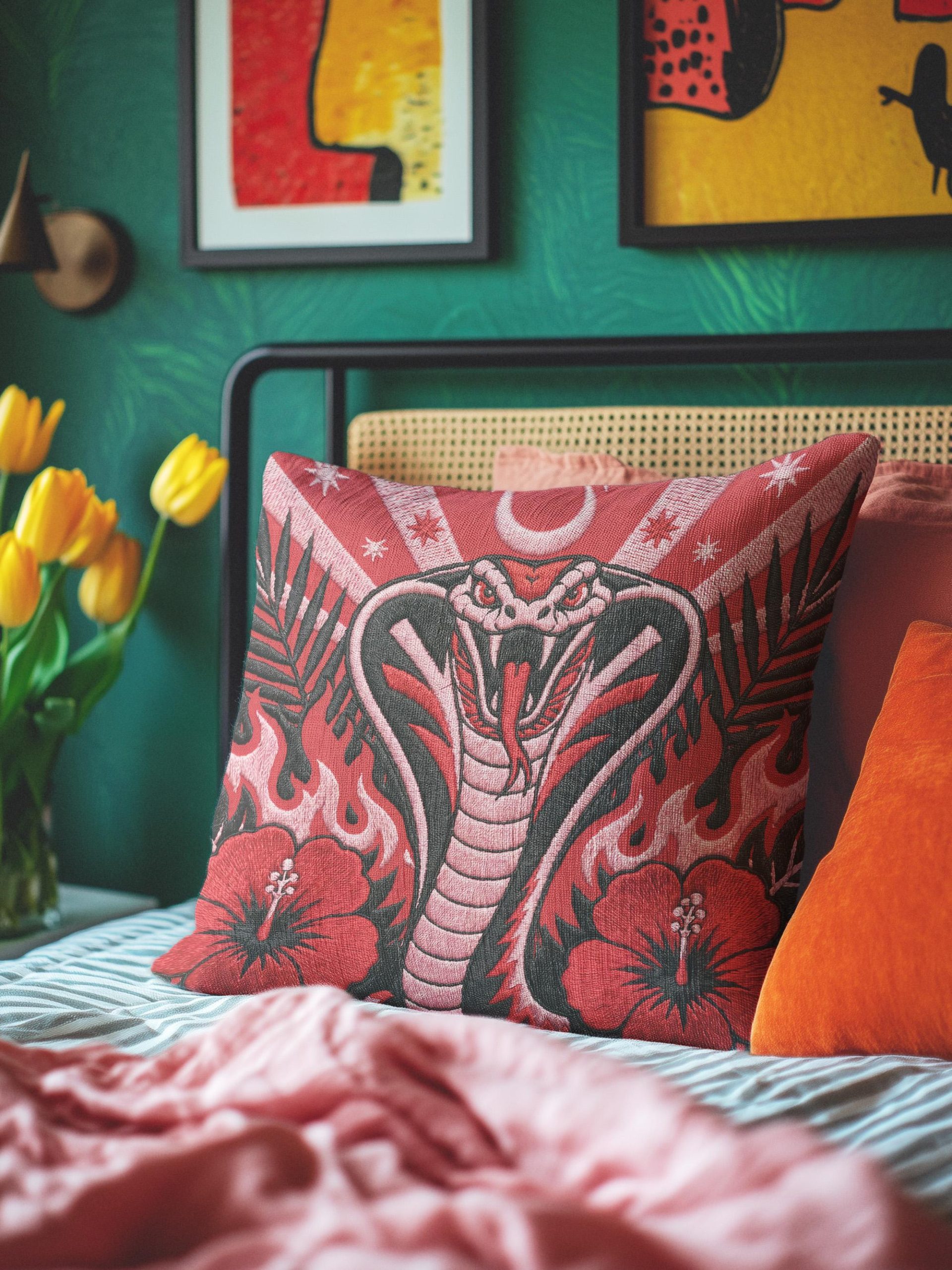 Embroidered Cobra Pillowcase