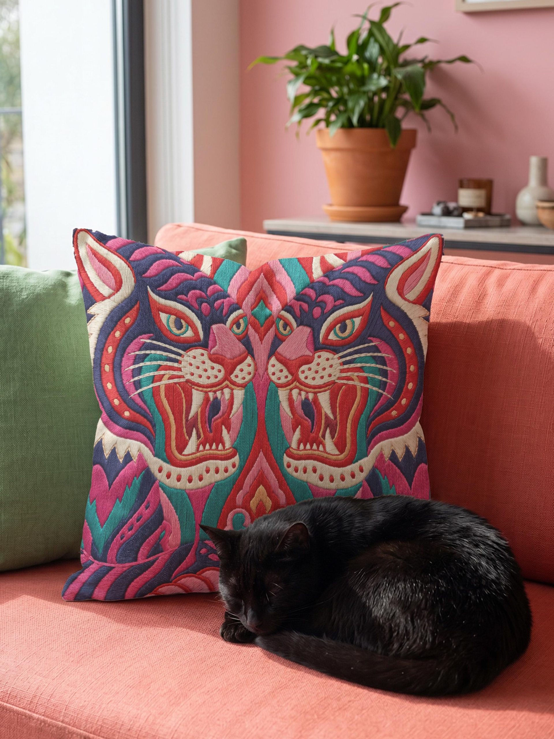 Embroidered Tiger Pillowcase