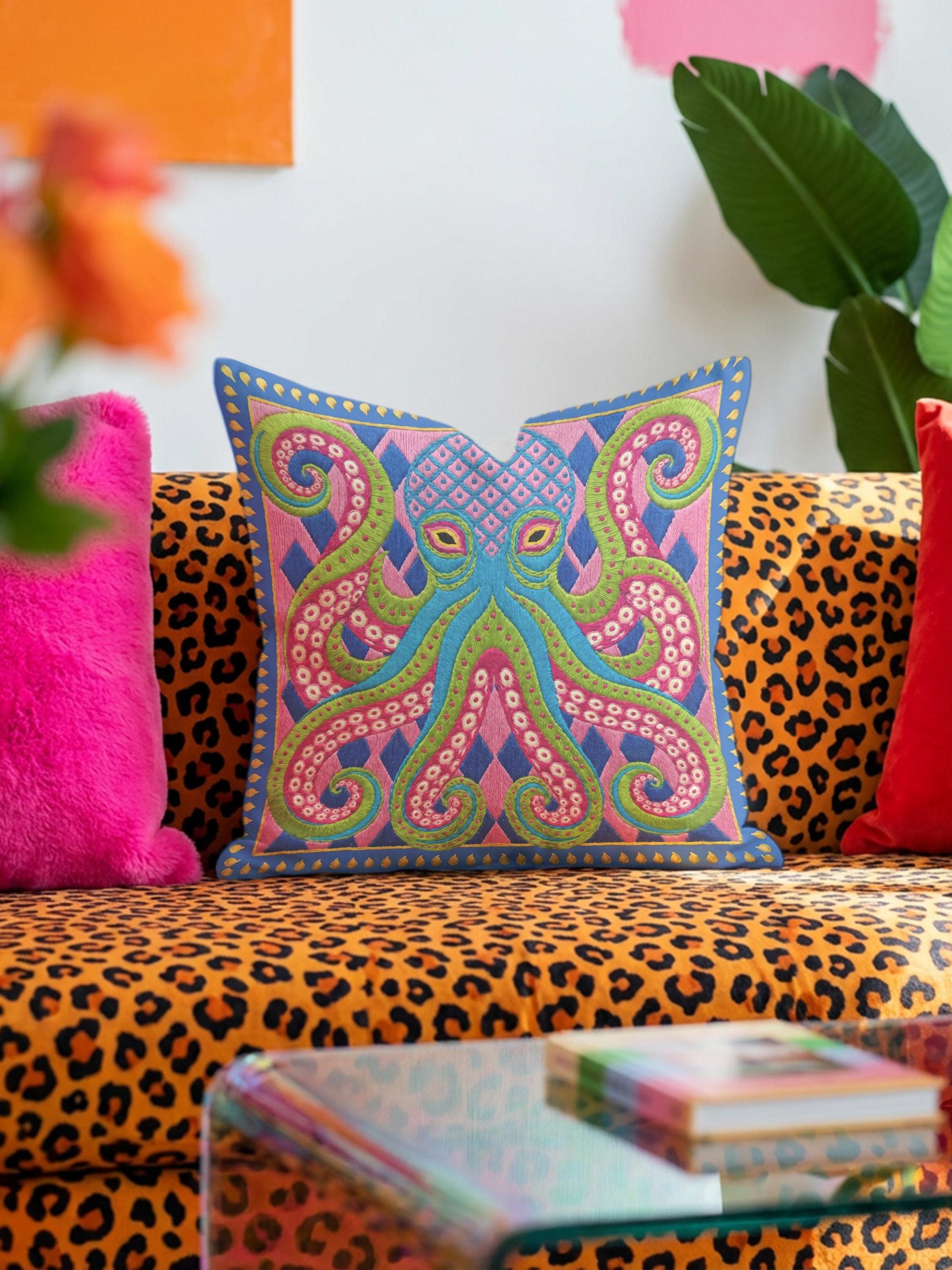 Colorful imitation embroidered ocean pillow