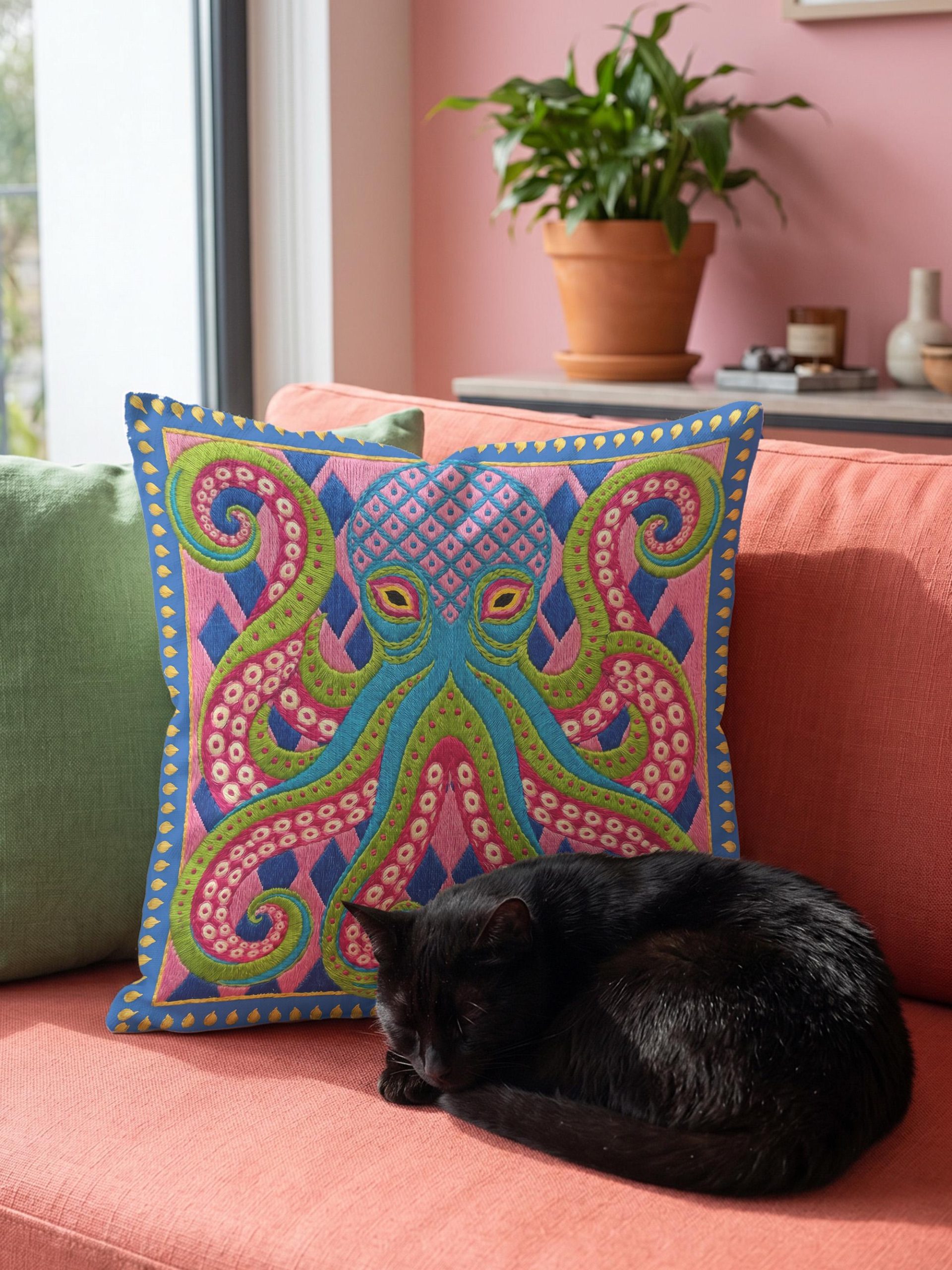 Colorful imitation embroidered ocean pillow - Image 2