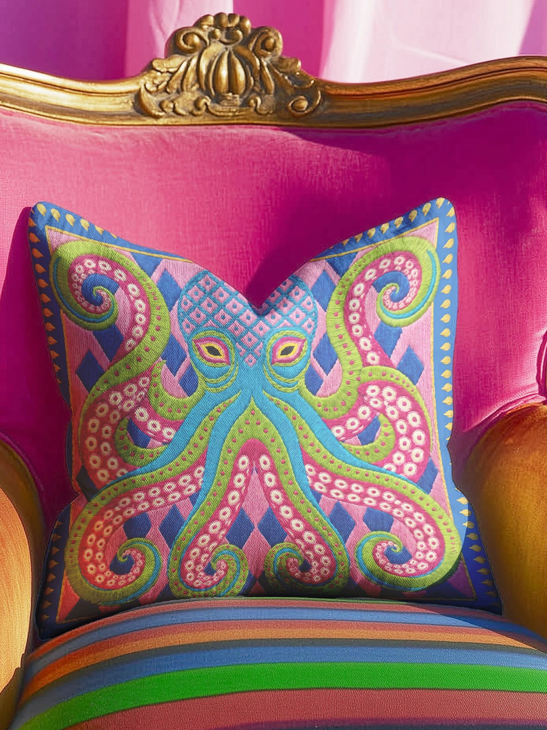Colorful imitation embroidered ocean pillow - Image 3