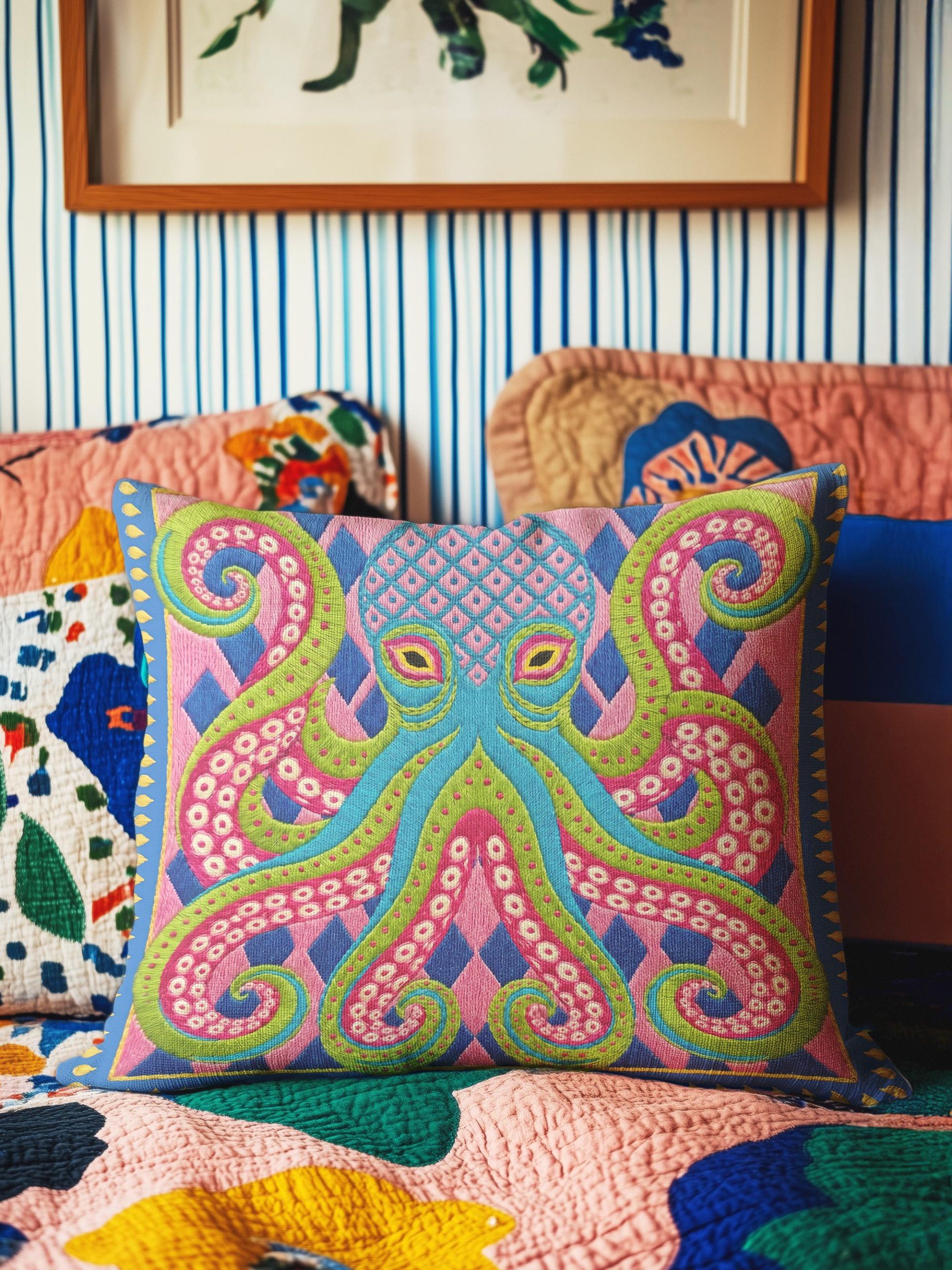 Colorful imitation embroidered ocean pillow - Image 4