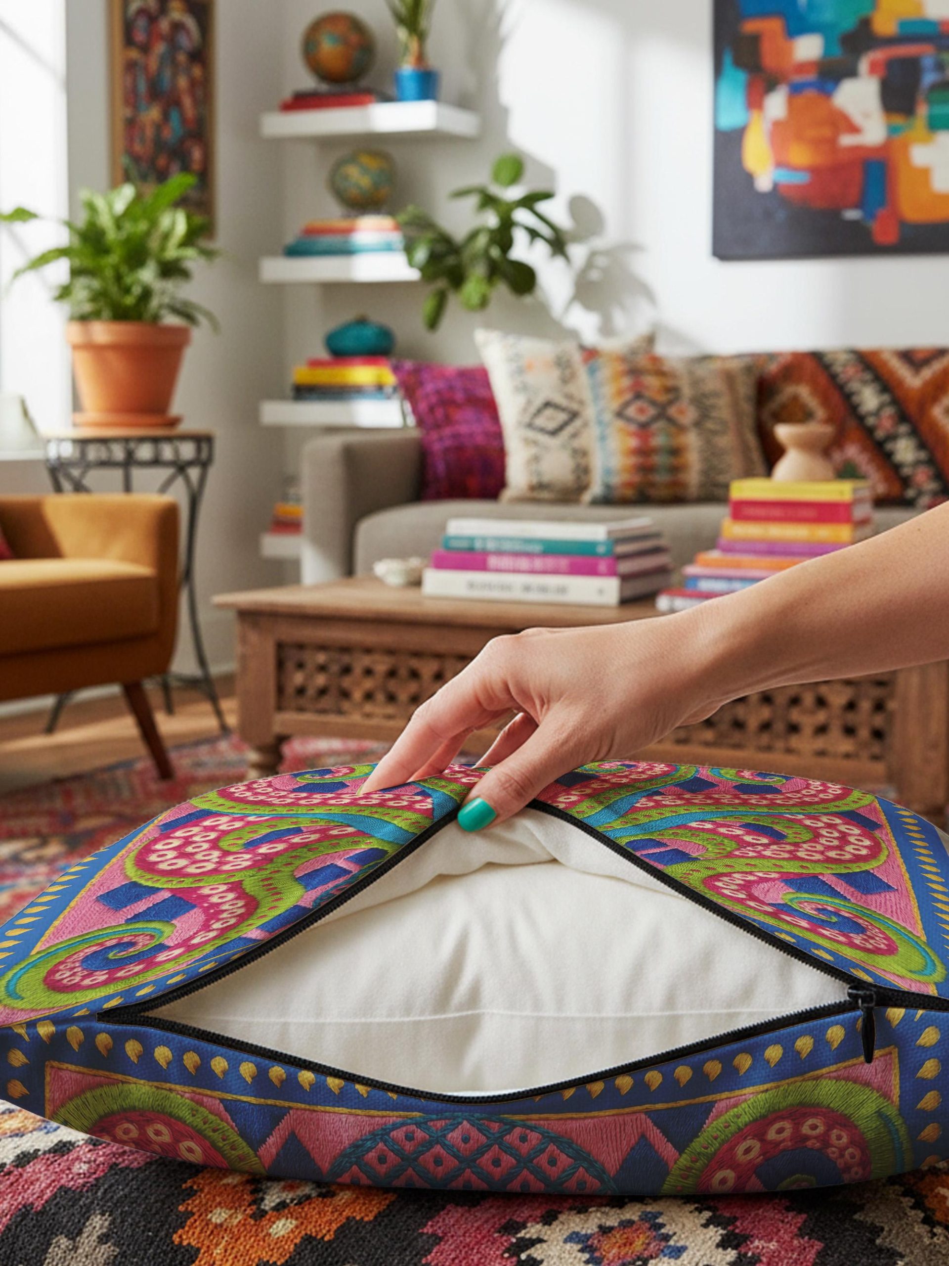 Colorful imitation embroidered ocean pillow - Image 5