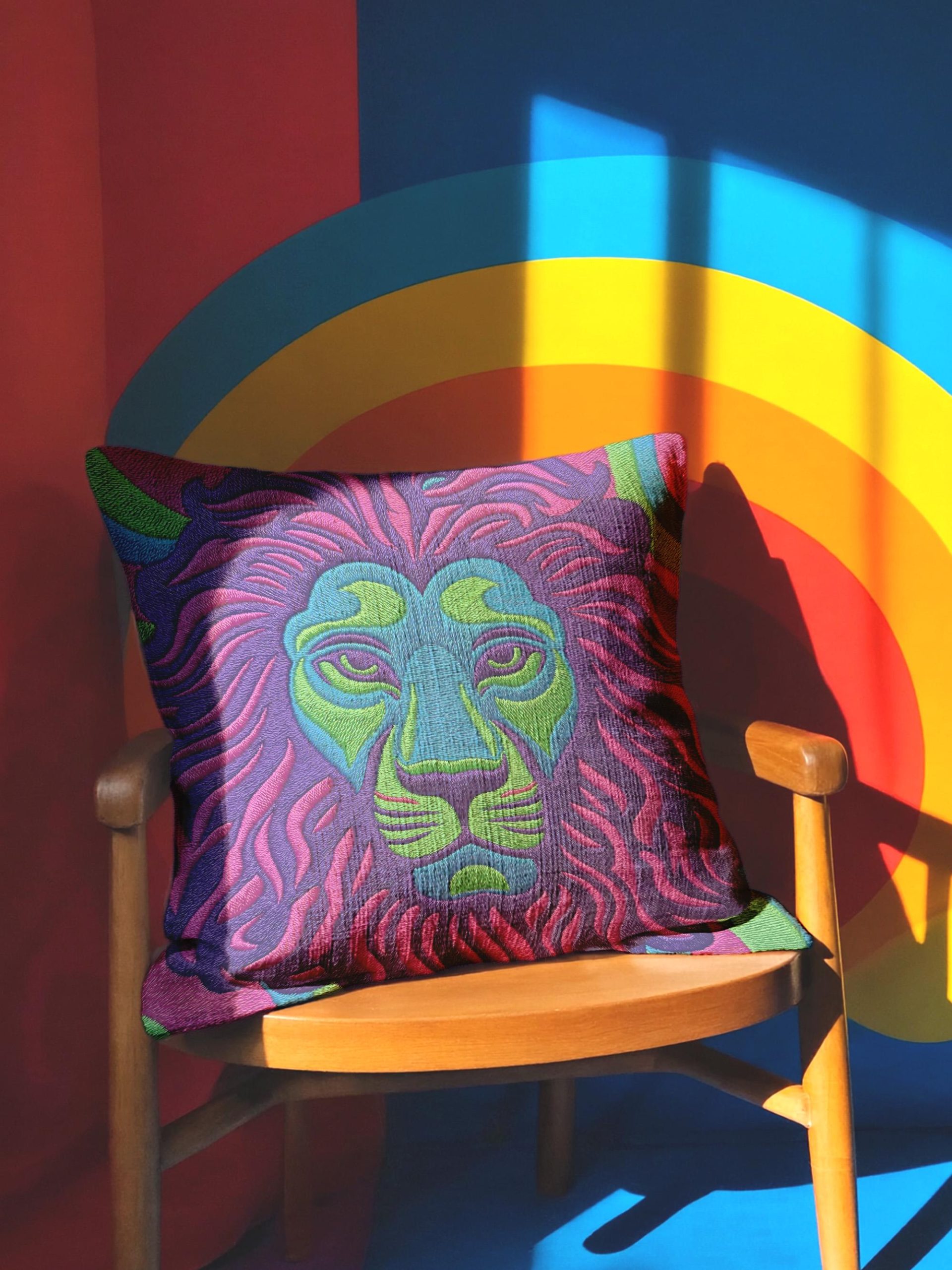 Colorful Embroidered Jungle Lion Pillowcase - Image 5