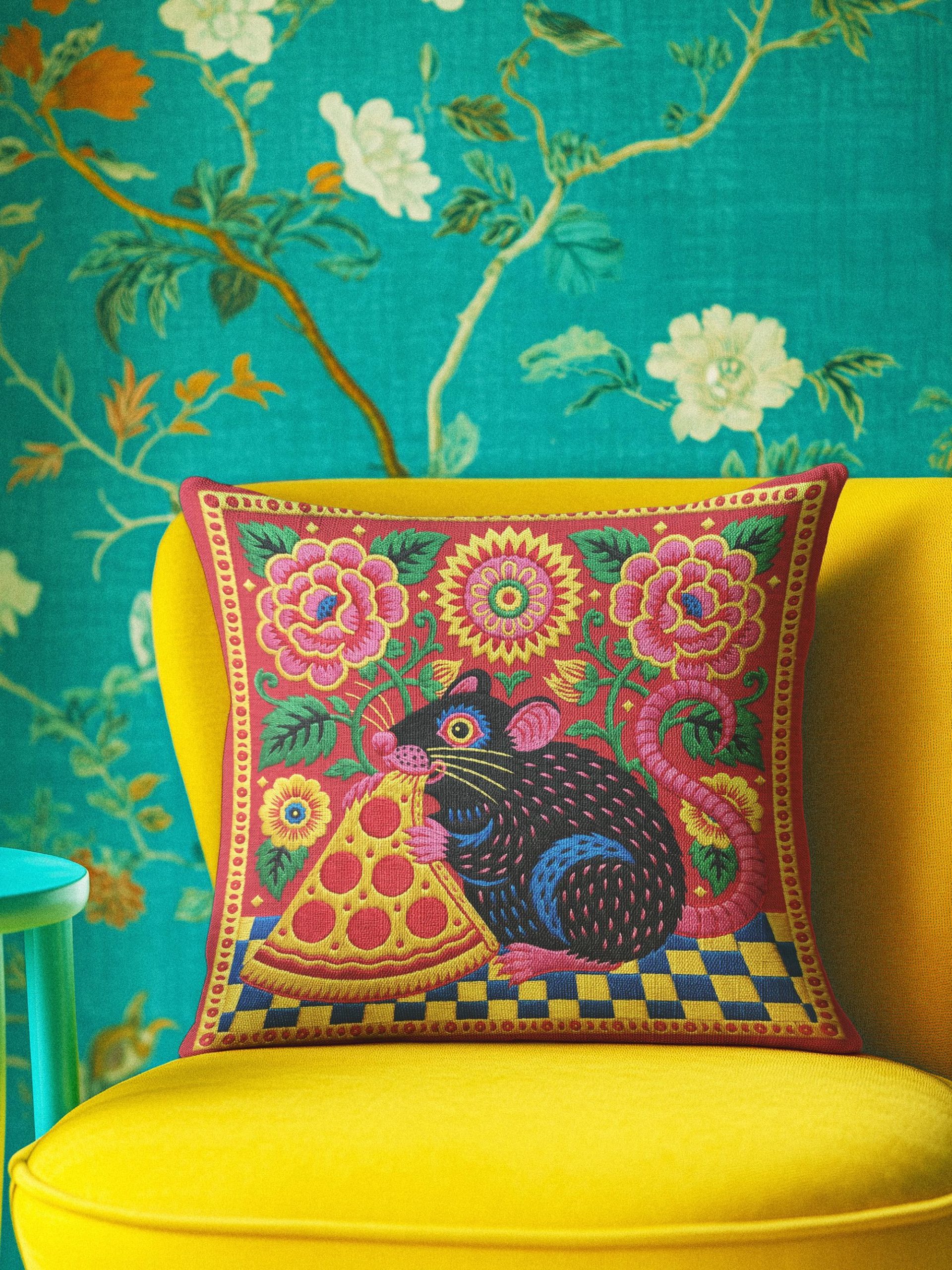 Maximalist Pizza Rat Pillow Cover - Image 2