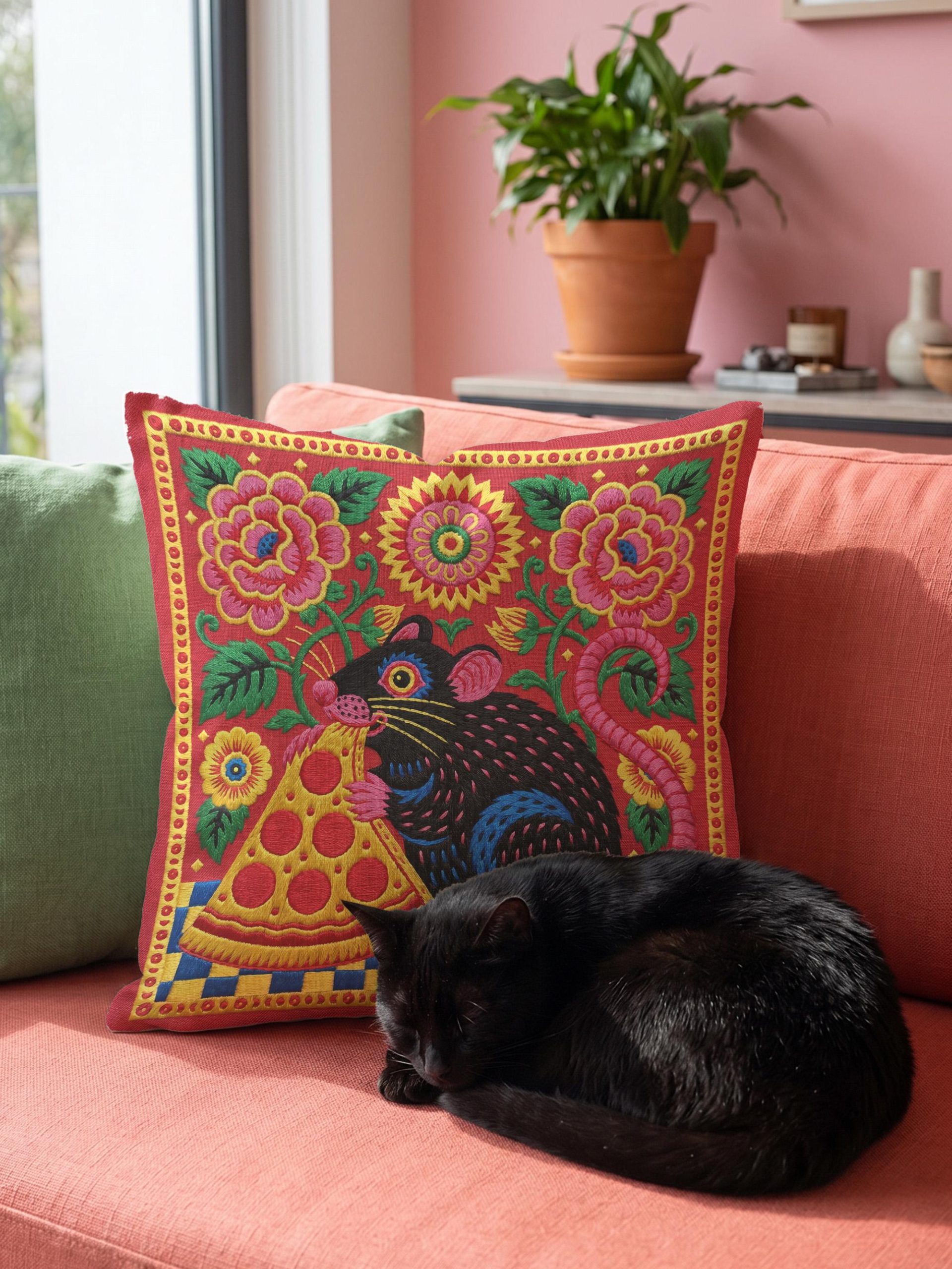 Maximalist Pizza Rat Pillow Cover - Image 4