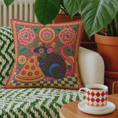 Maximalist Pizza Rat Pillow Cover