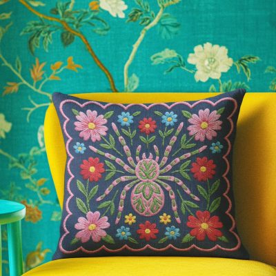 Colorful imitation embroidered spider pillowcase