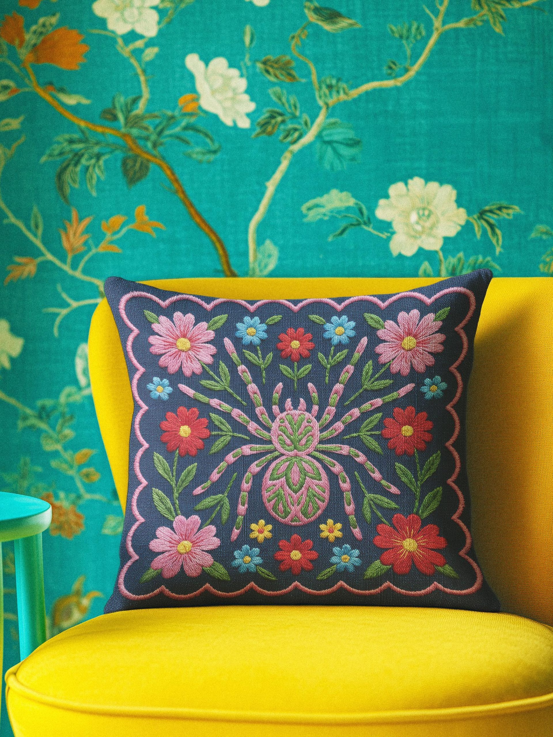 Colorful imitation embroidered spider pillowcase