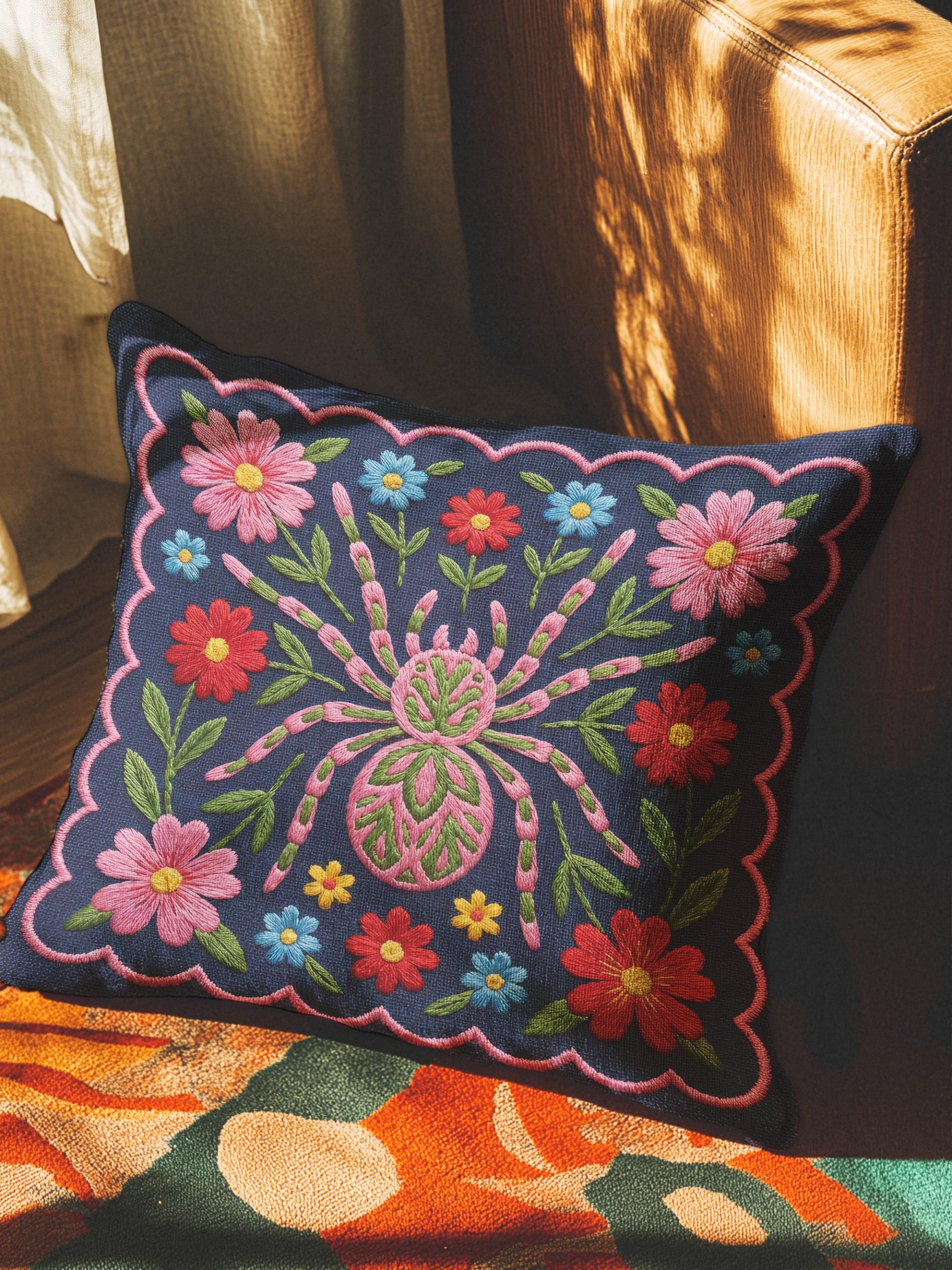 Colorful imitation embroidered spider pillowcase - Image 4