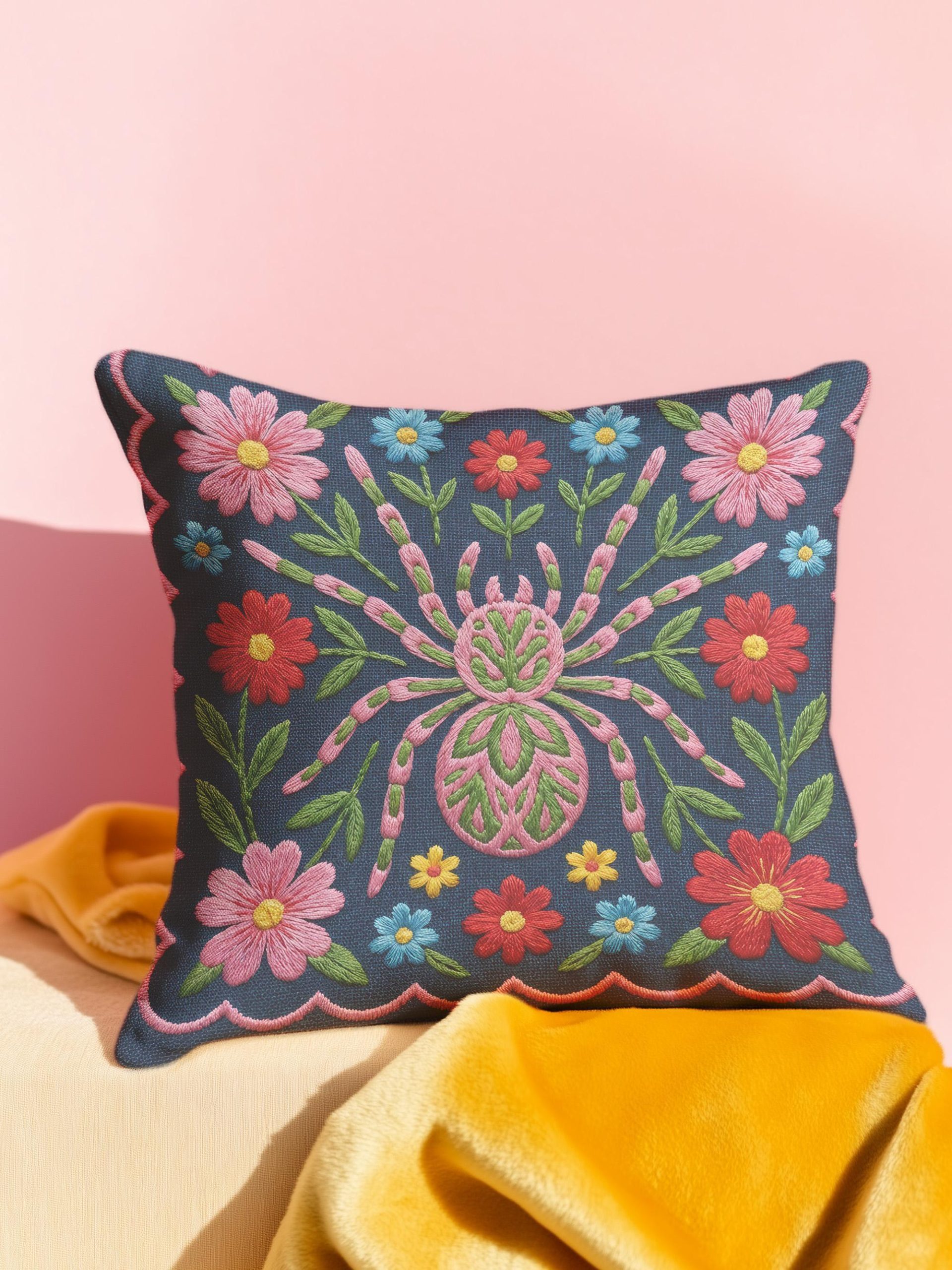 Colorful imitation embroidered spider pillowcase - Image 3