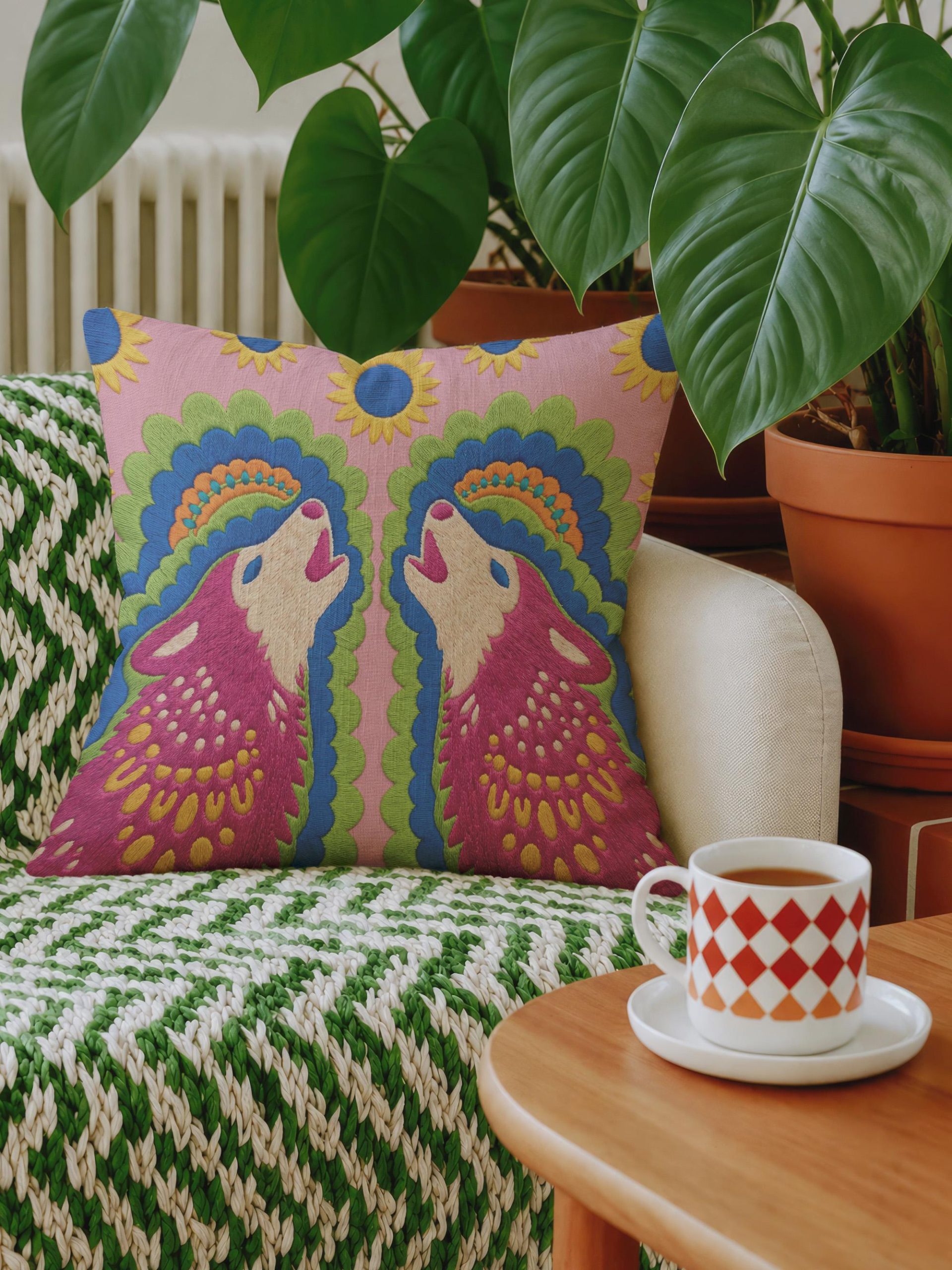 Maximalism Howling Wolf Hug Pillowcase