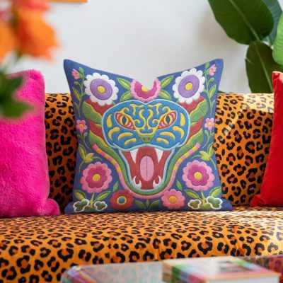 Colorful Embroidered Floral Snake-Shaped Pillowcase
