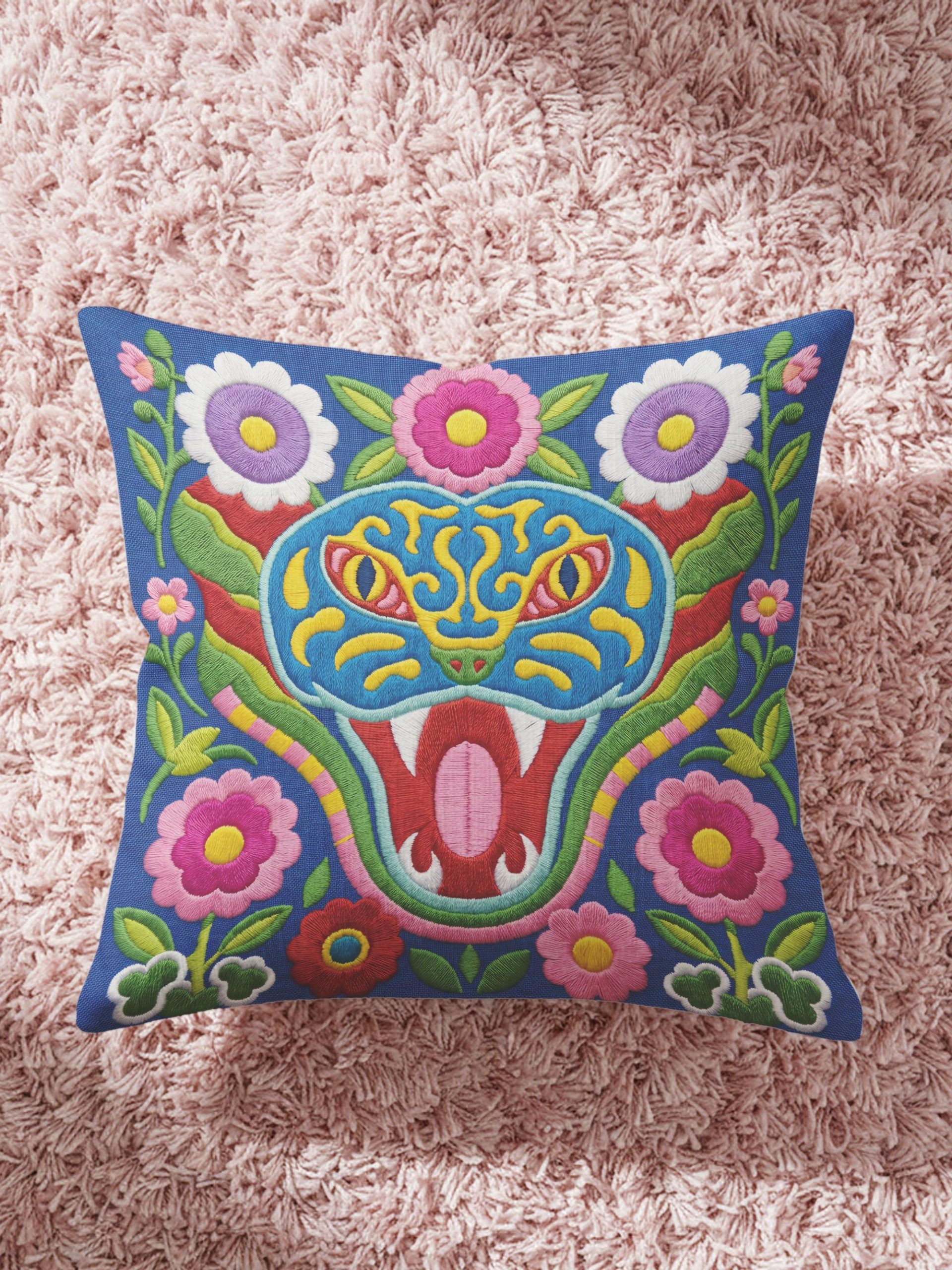 Colorful Embroidered Floral Snake-Shaped Pillowcase - Image 3