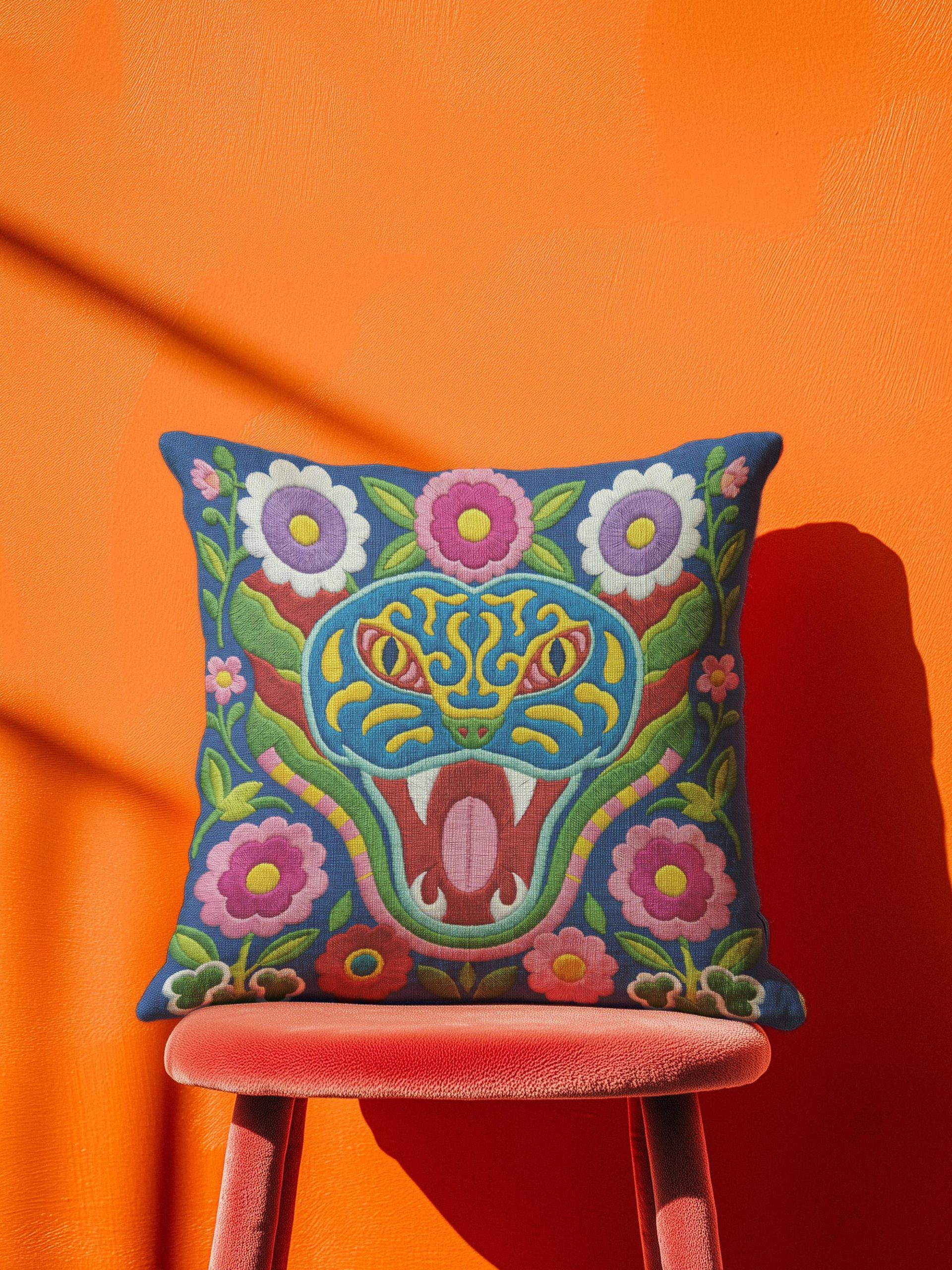 Colorful Embroidered Floral Snake-Shaped Pillowcase - Image 4