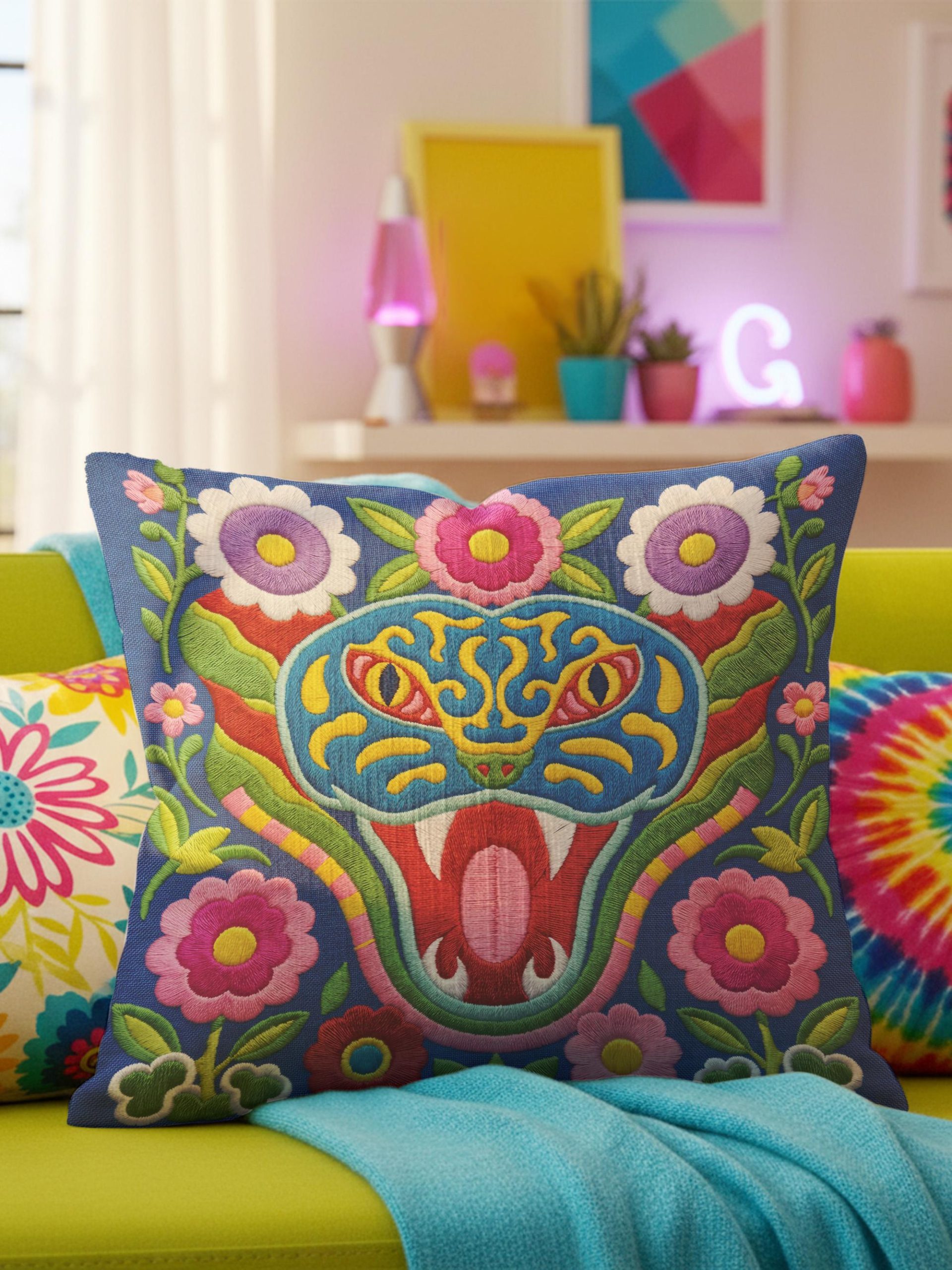 Colorful Embroidered Floral Snake-Shaped Pillowcase - Image 5