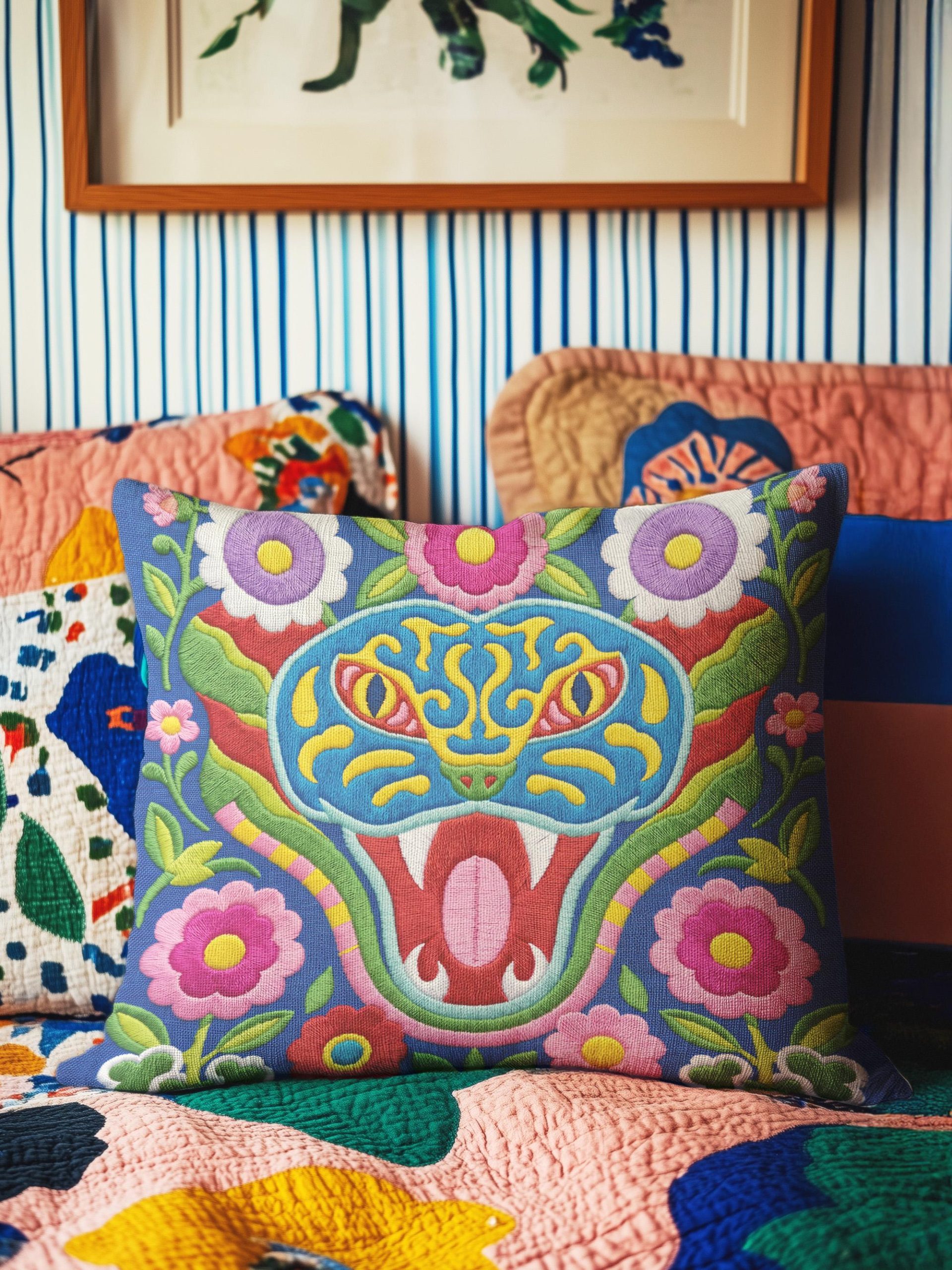 Colorful Embroidered Floral Snake-Shaped Pillowcase - Image 6