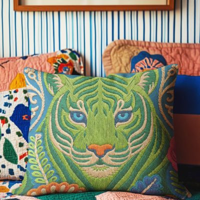 Embroidered Jungle Tiger Pillowcase Cushion
