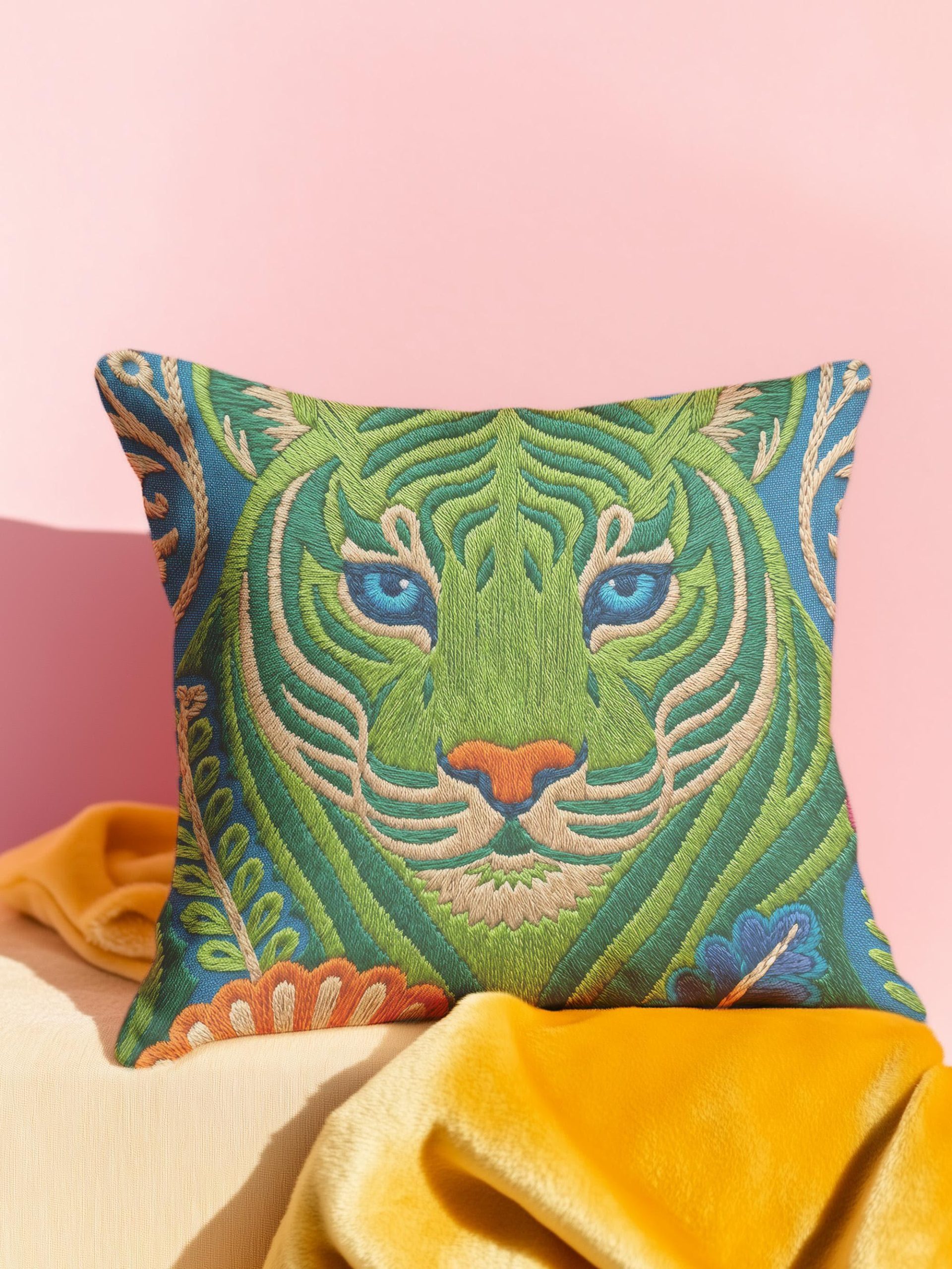 Embroidered Jungle Tiger Pillowcase Cushion - Image 3