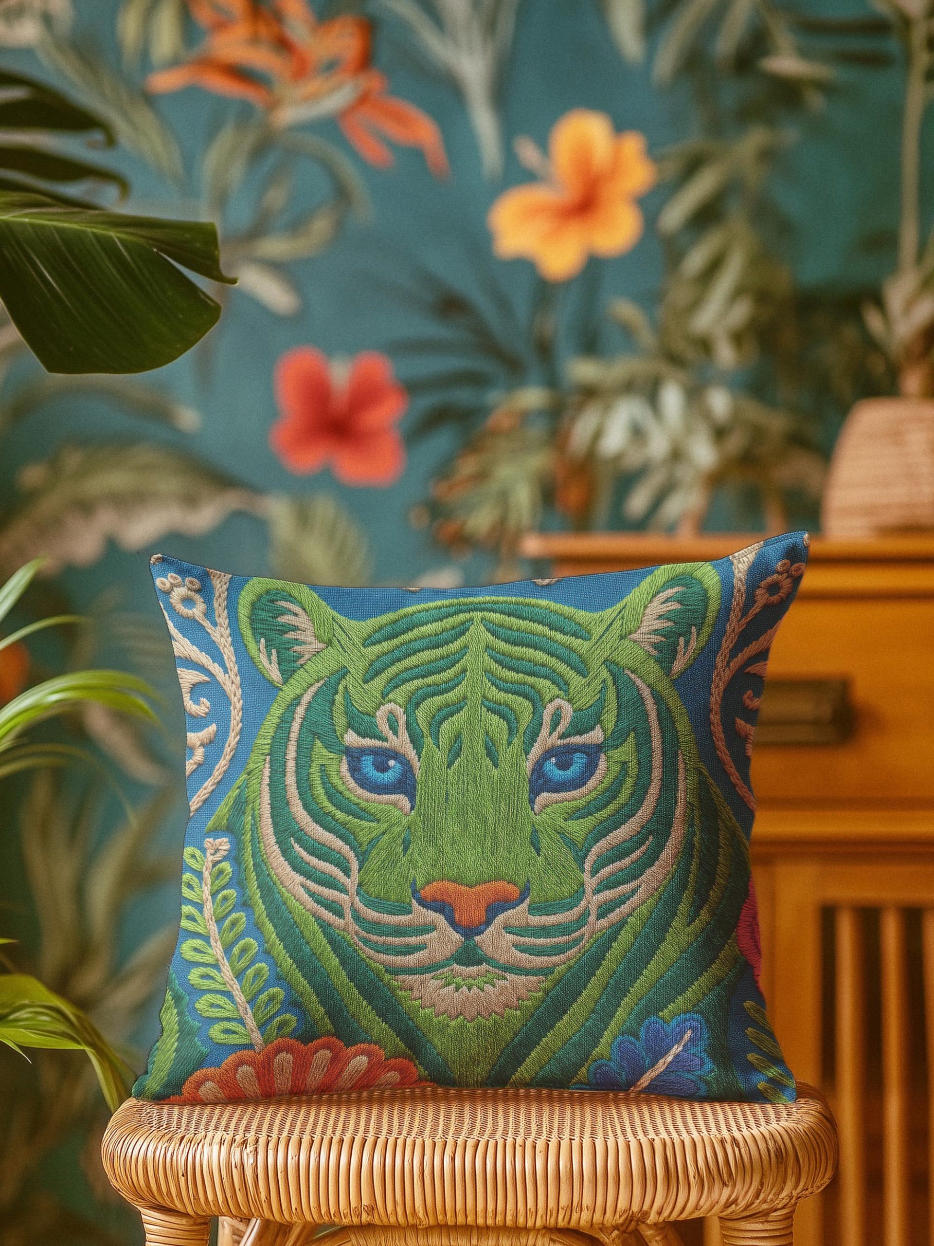 Embroidered Jungle Tiger Pillowcase Cushion - Image 5
