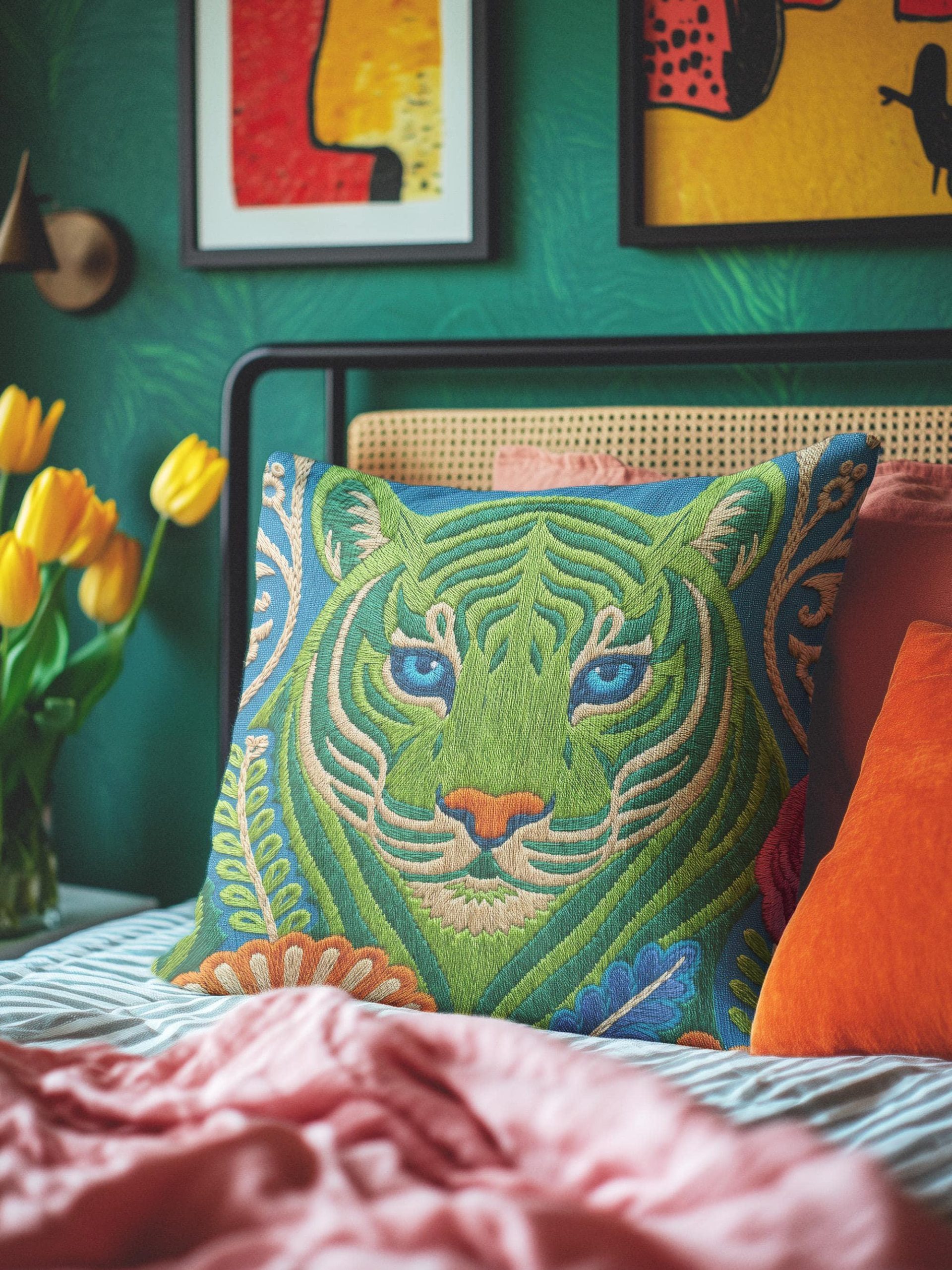 Embroidered Jungle Tiger Pillowcase Cushion - Image 6