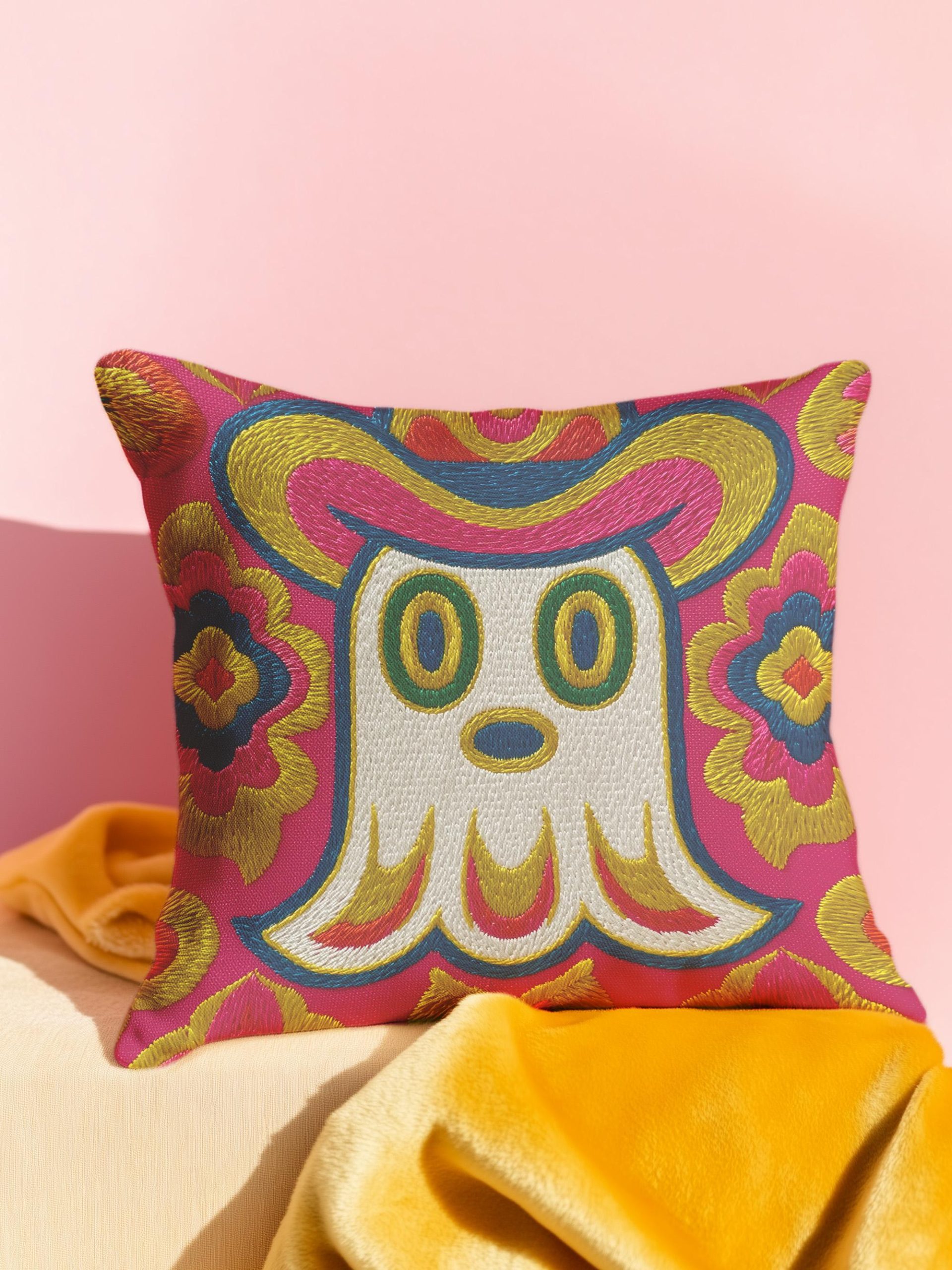 Embroidered Denim Ghost Pillowcase
