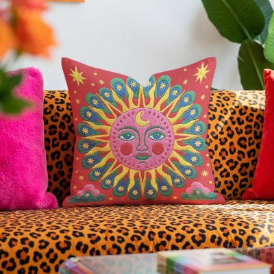 Colorful Embroidered Sun Pillow