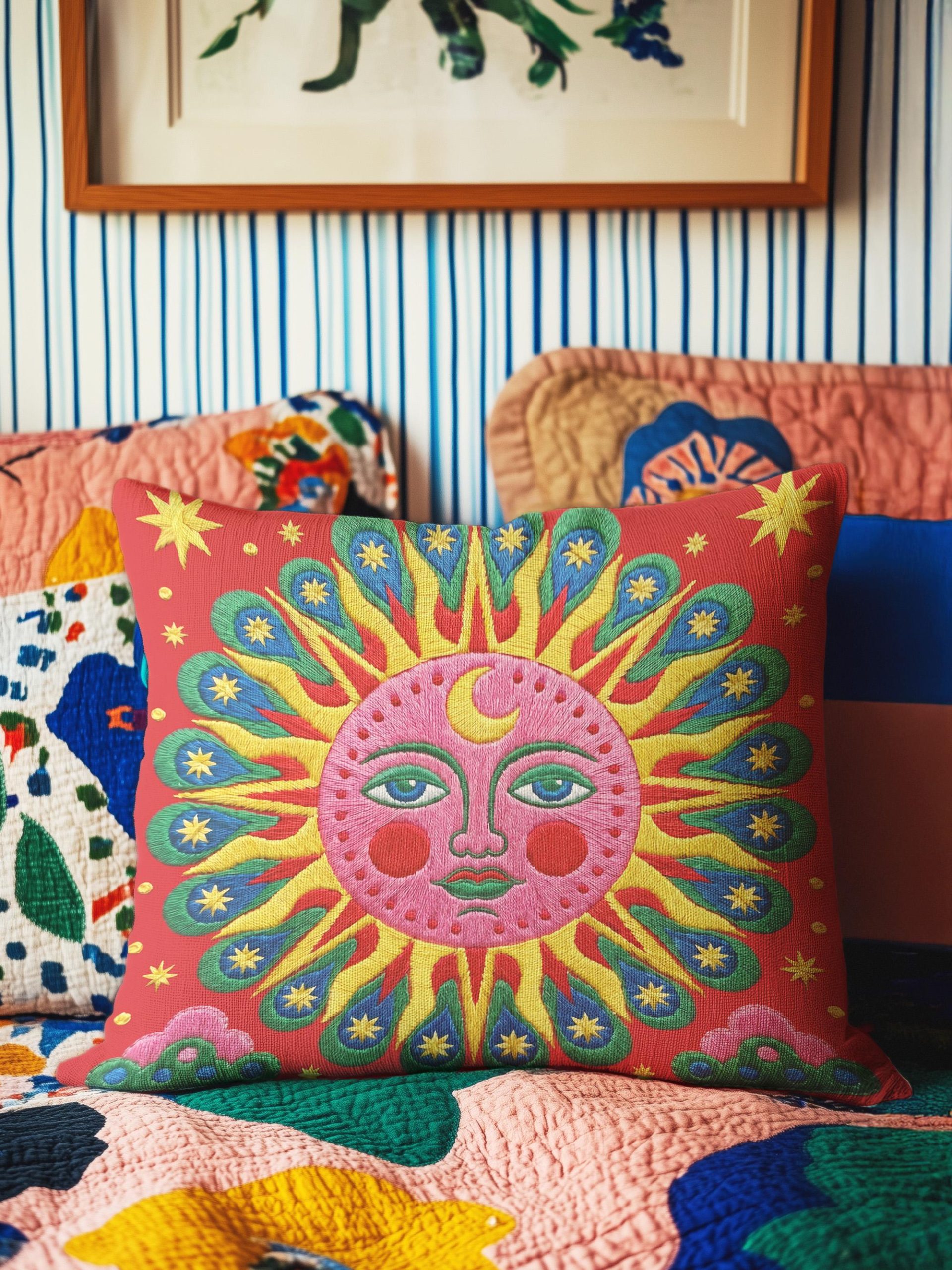 Colorful Embroidered Sun Pillow - Image 2