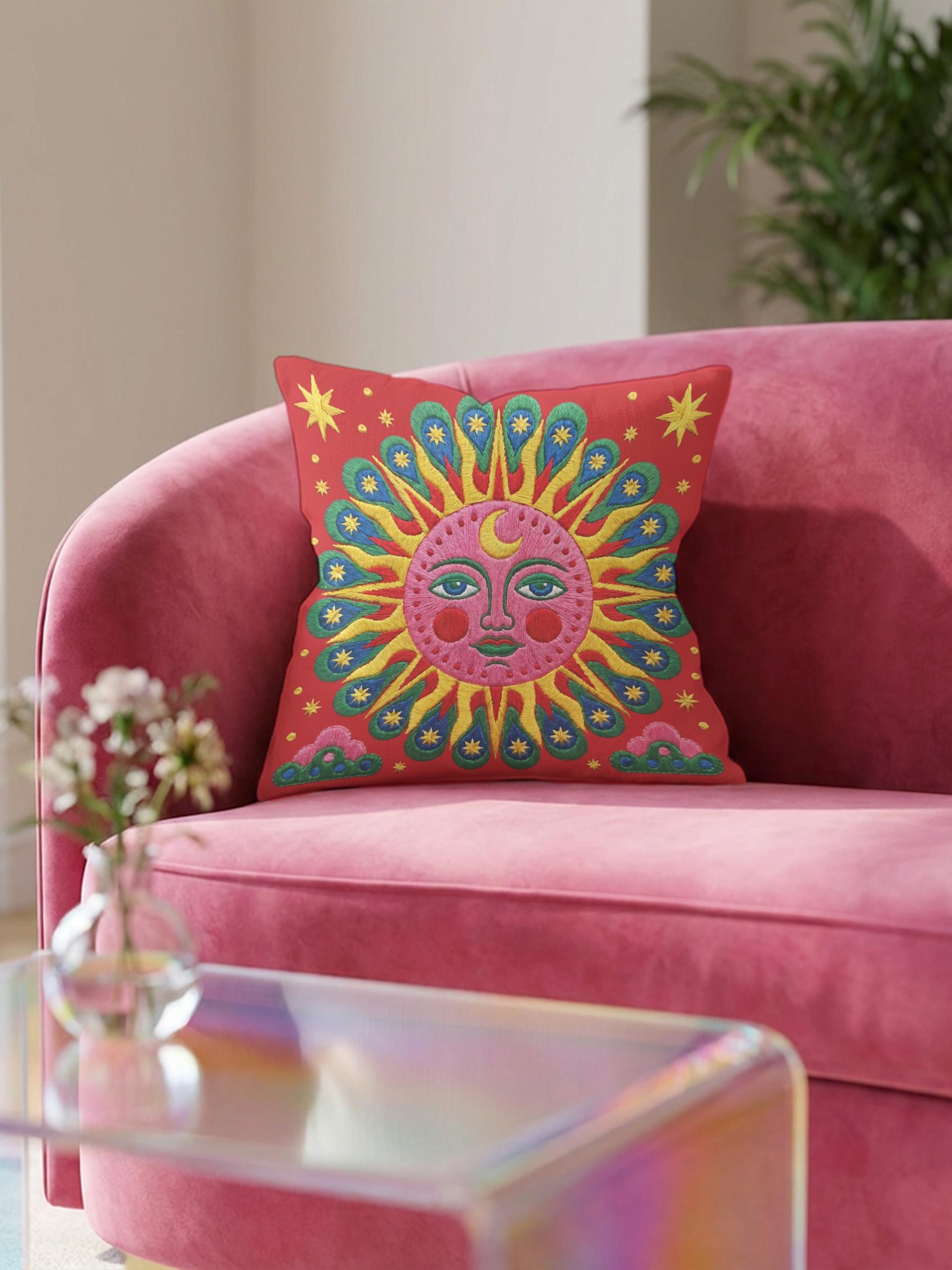 Colorful Embroidered Sun Pillow - Image 3