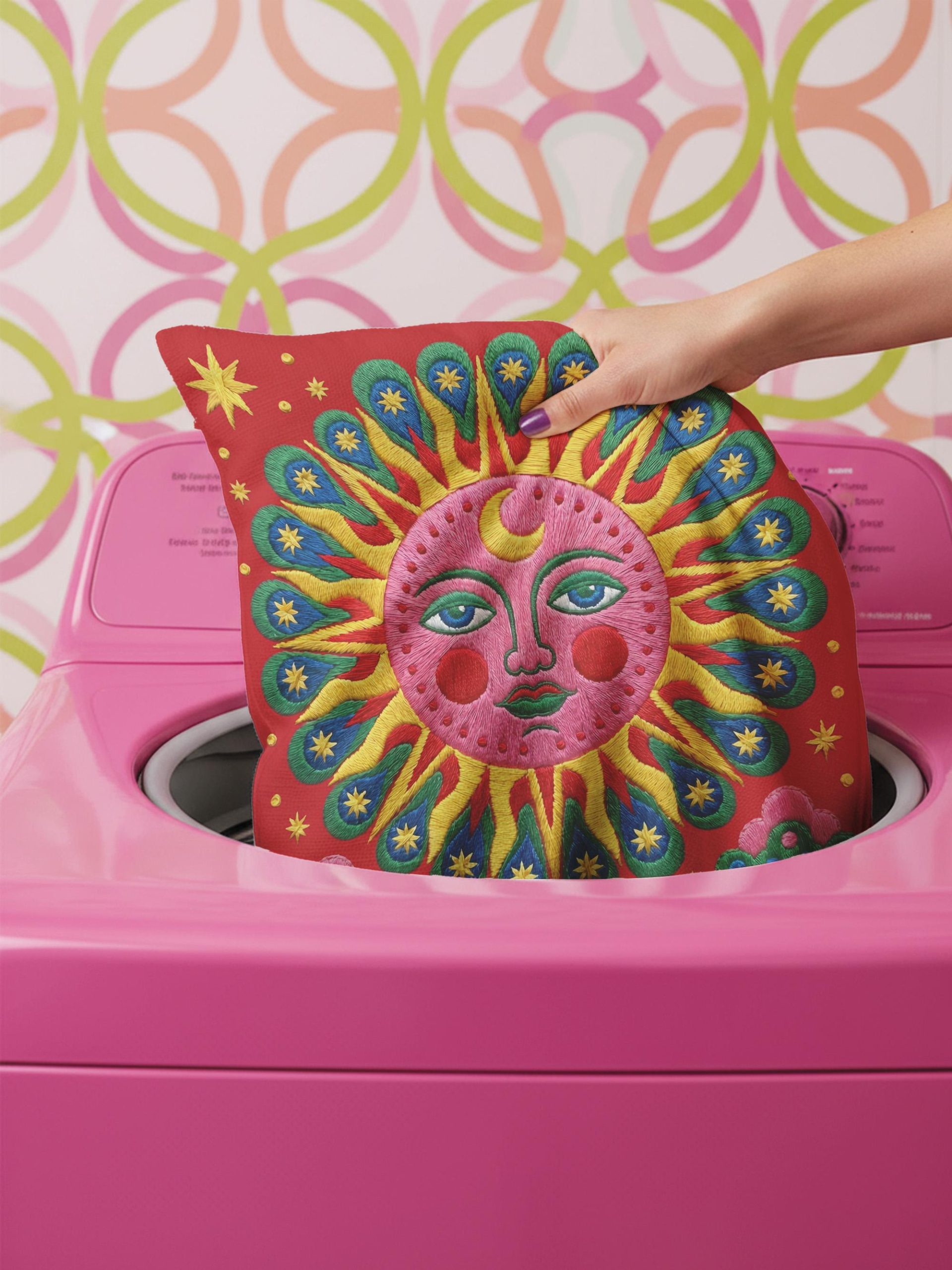Colorful Embroidered Sun Pillow - Image 4