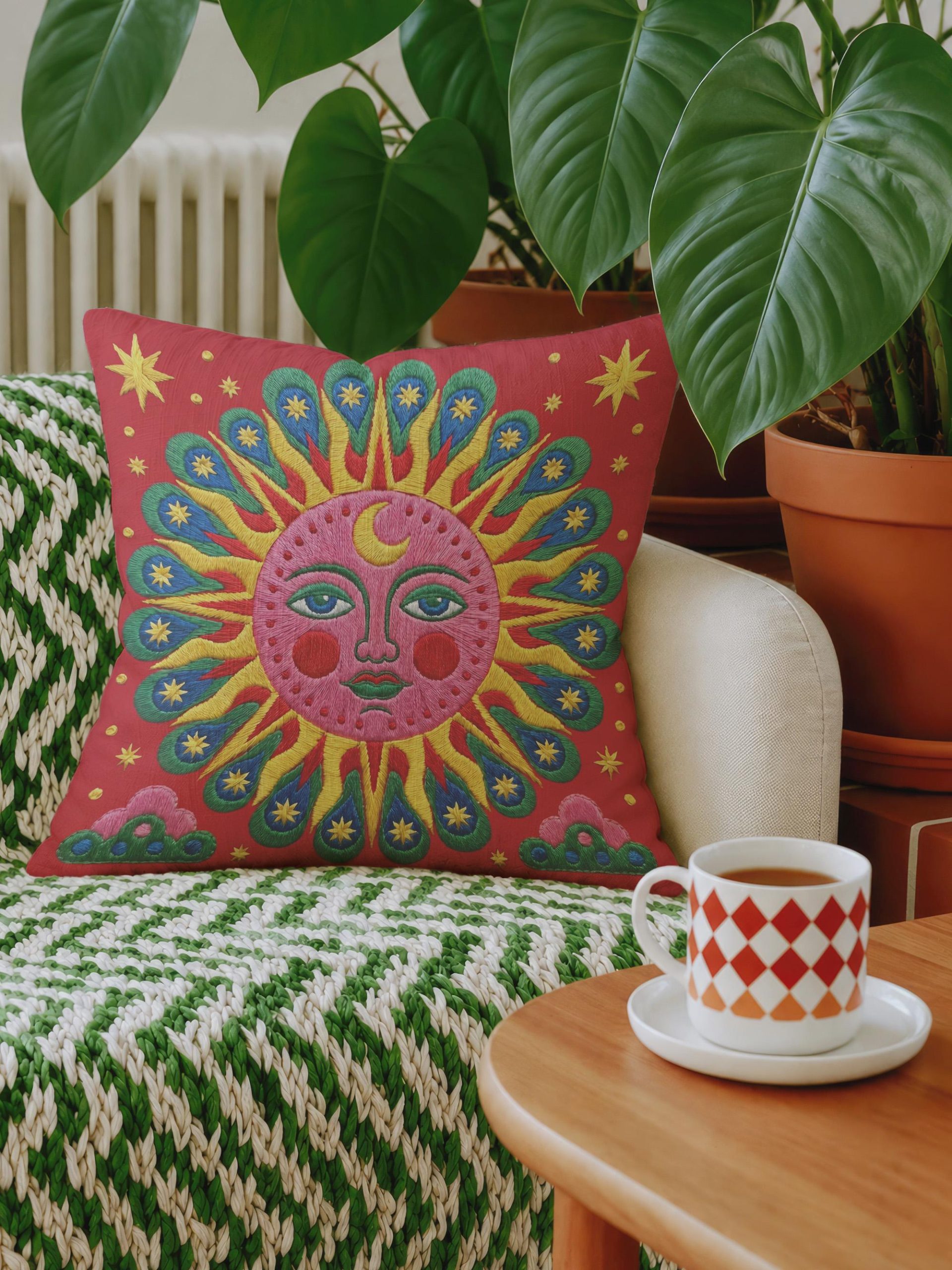 Colorful Embroidered Sun Pillow - Image 5