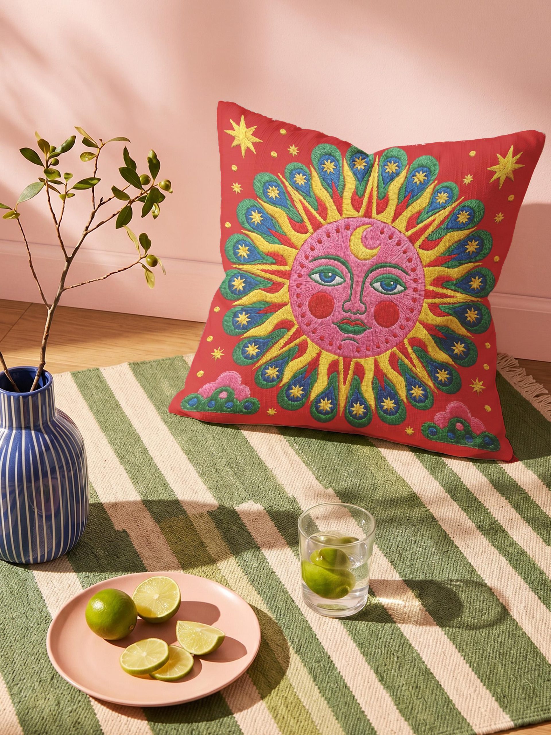 Colorful Embroidered Sun Pillow - Image 6