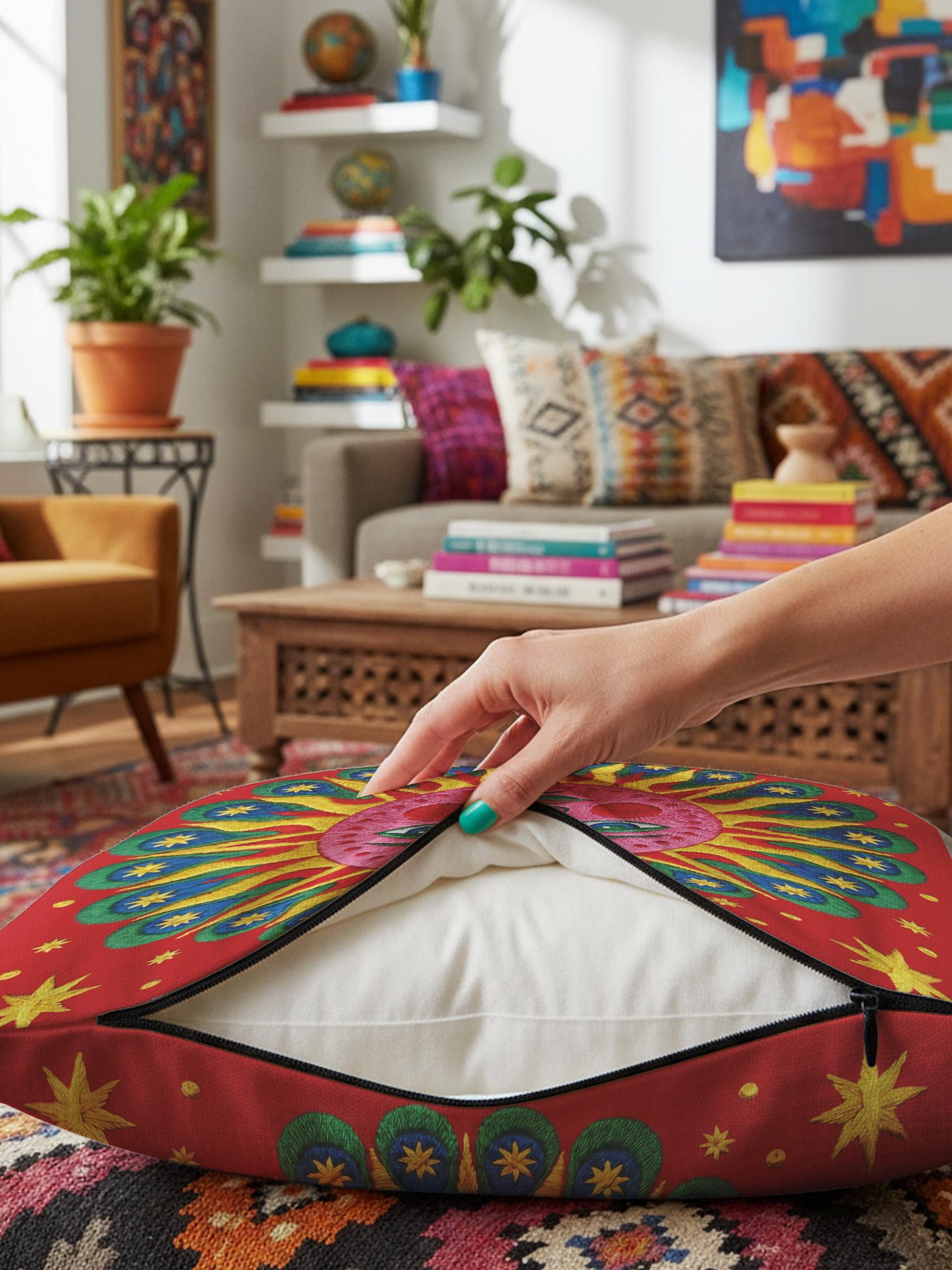 Colorful Embroidered Sun Pillow - Image 7