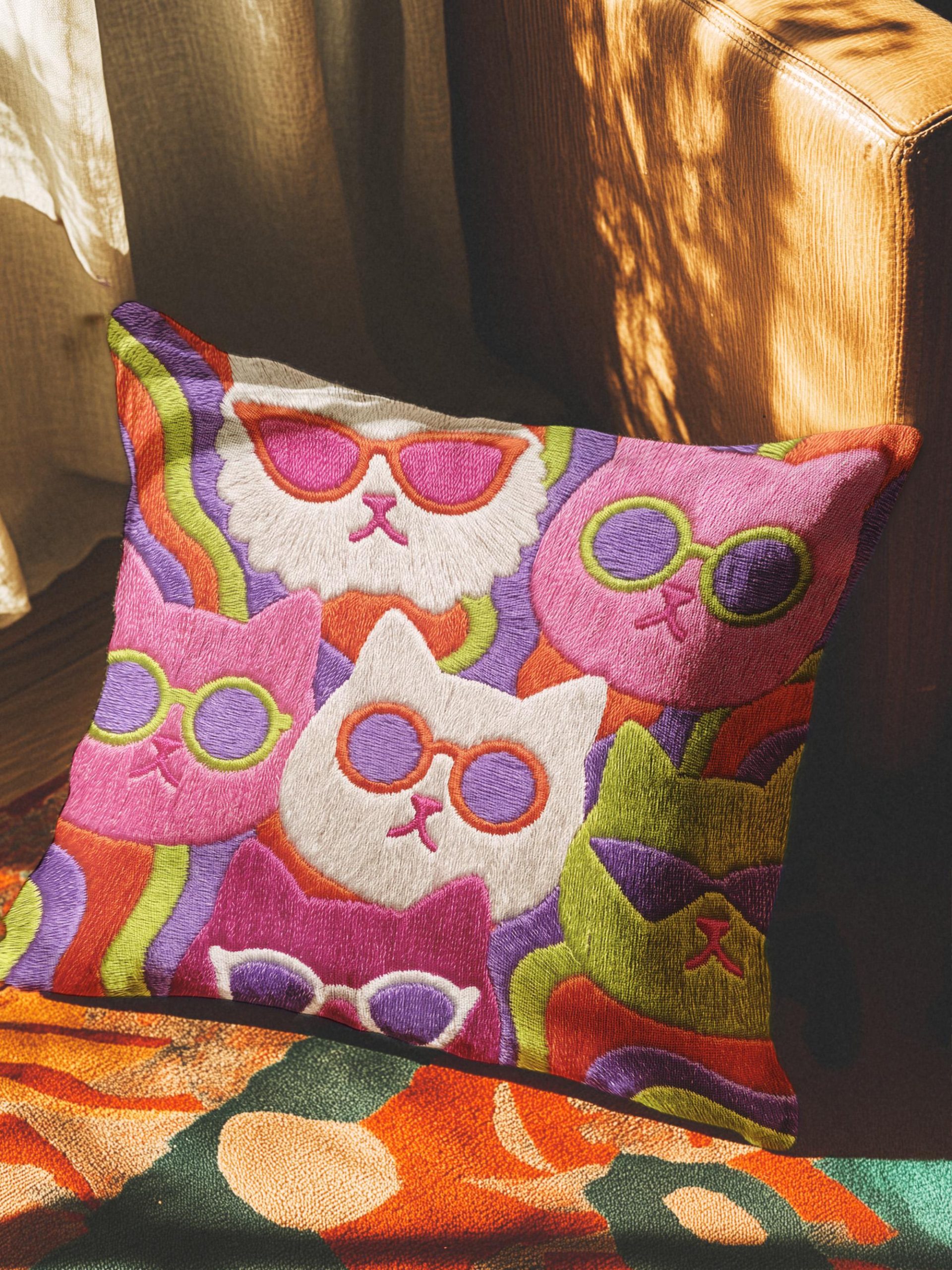 Colorful Rainbow Sofa Decor Cat Pillow - Image 6