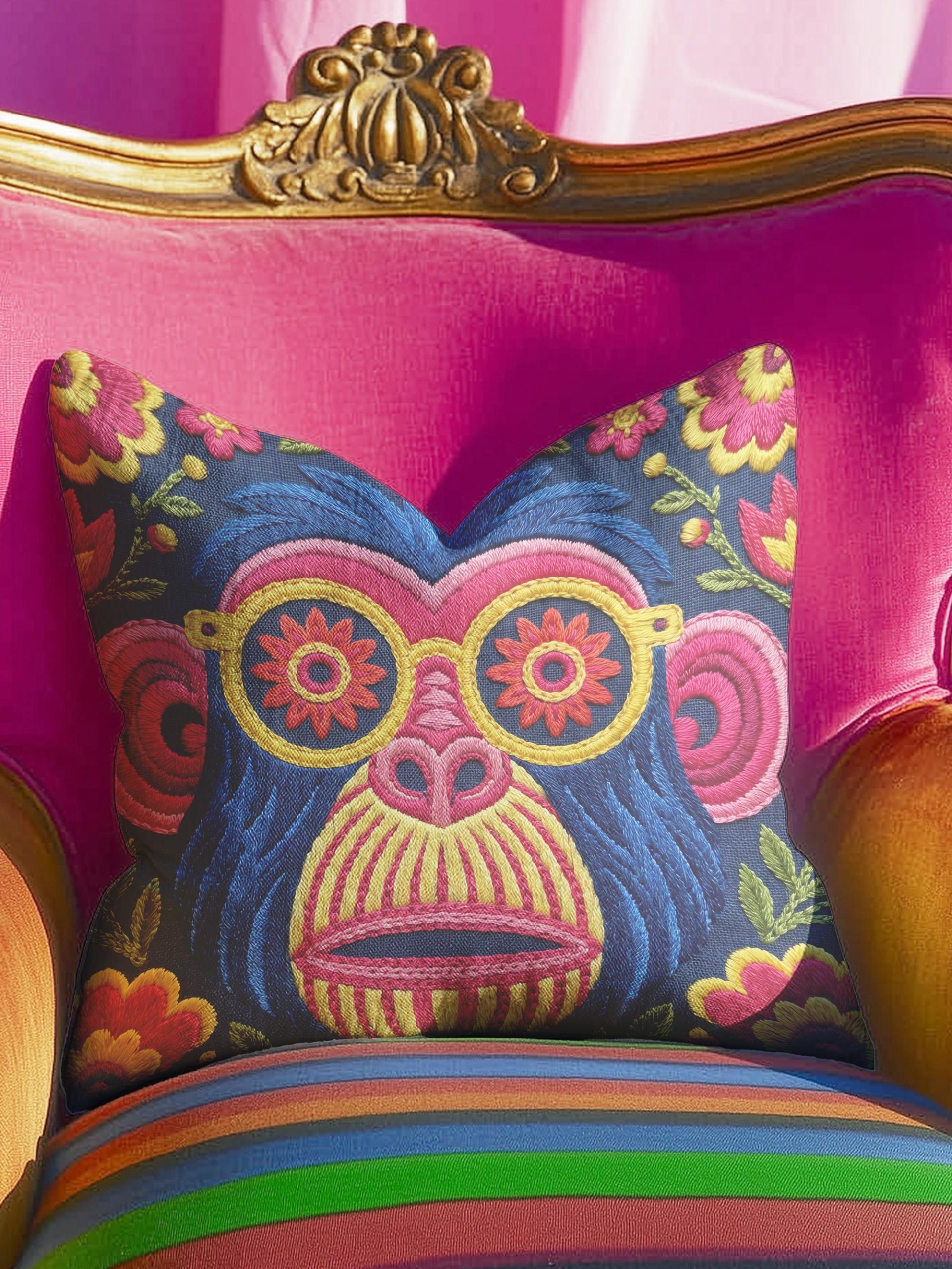Embroidered monkey pillowcase